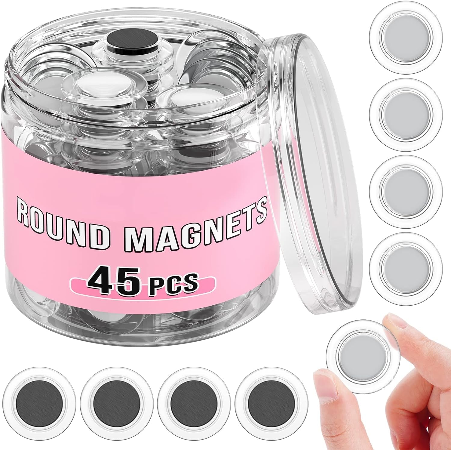 45-Piece Round Whiteboard Magnets Set, Decorative Fridge Magnets for Dry Erase Boards, Small Teacher Supplies for School, Home, and Office (Clear, 3 cm/1.18 in)