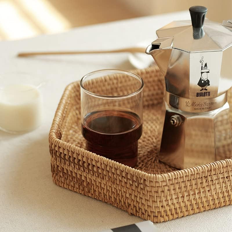 Hexagon Rattan Serving Tray for Coffee Table Woven Decorative Basket Trays for Ottoman Natural (9.8Inch X 2Inch)