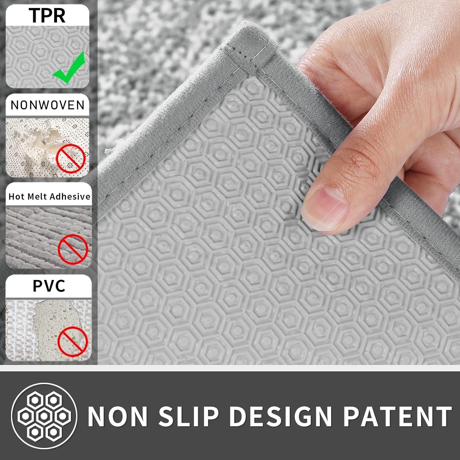 Bathroom Rugs Non Slip Washable, Extra Soft Comfortable Bath Mat, Water Absorbent Thick Floor Mats, Shaggy Rugs for Shower Bathtubs, 24"X17", Grey&White