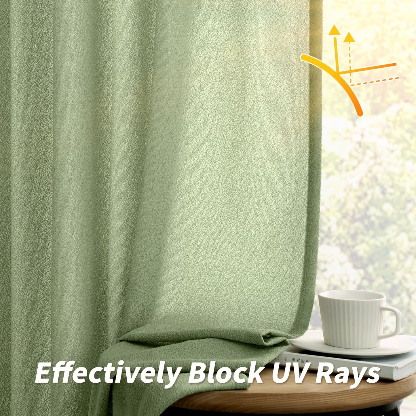 Sage Green Thermal Insulated Curtains 63 Inch Long 2 Panels Set for Summer Heat Blocking Non See through Privacy Thick Semi Sheer Light Filtering Back Tab Window Drapes for Bedroom Living Room