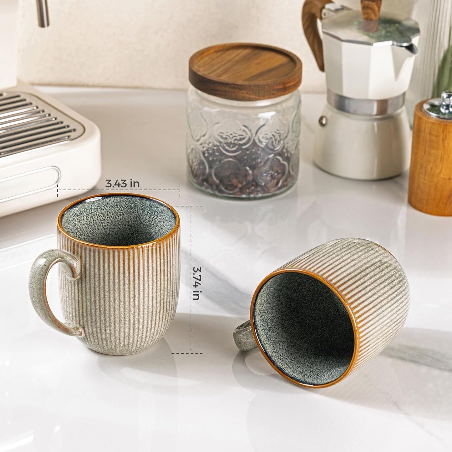 Set of 6 Handmade Ceramic Coffee Mugs, 12oz with Gradient Color, Ideal for Latte, Tea, Beer, and Hot Cocoa, Dishwasher and Microwave Safe
