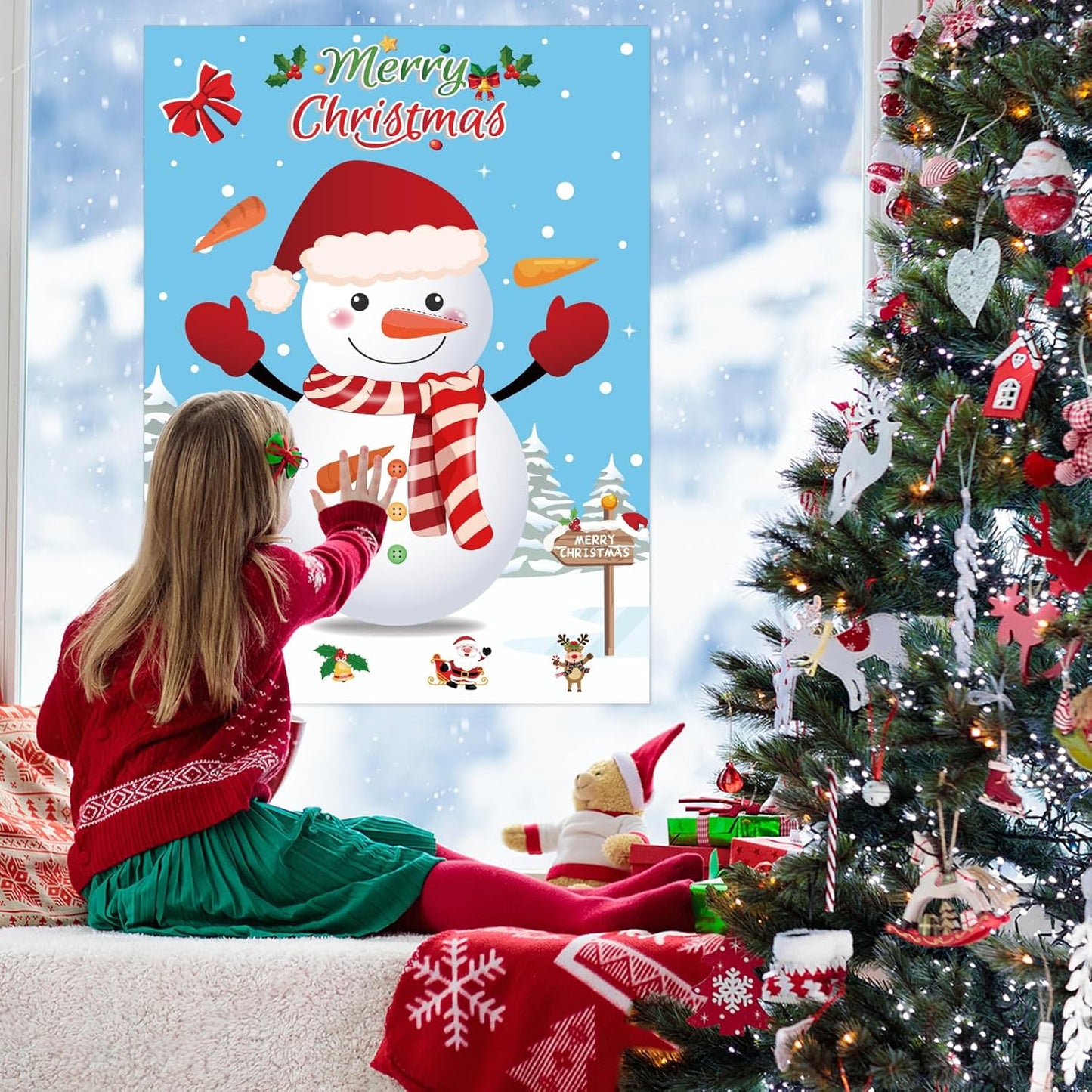 Pin the Nose on the Snowman Game, Christmas Games, Christmas Party Activities with 36 Pcs Nose Stickers and Blindfold for Kids, Adults, Family Holiday Fun