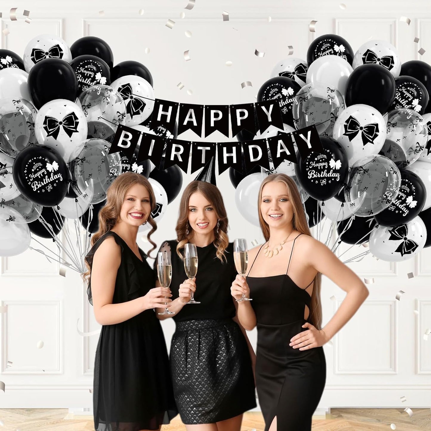 60Pcs Black Bow Balloons 12Inch with White Black Clear Bow Balloons for Coquette Black and White Birthday Party Decorations