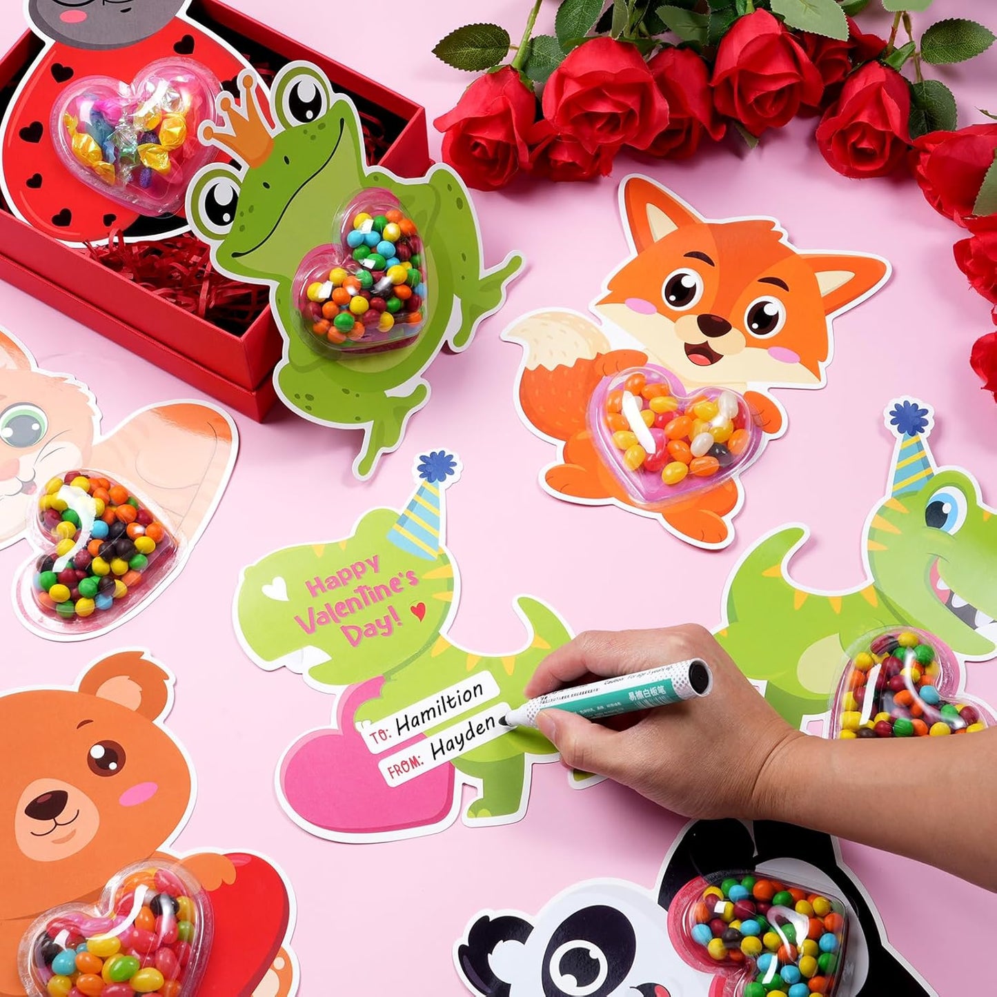 36Set Valentines Day Cards with Candy Dome Holders, Cute Animal Valentines Candy Holder Cards for Kids, Funny Valentines Exchange Greeting Cards DIY Gift Box School Classroom Crafts Prize Party Favors
