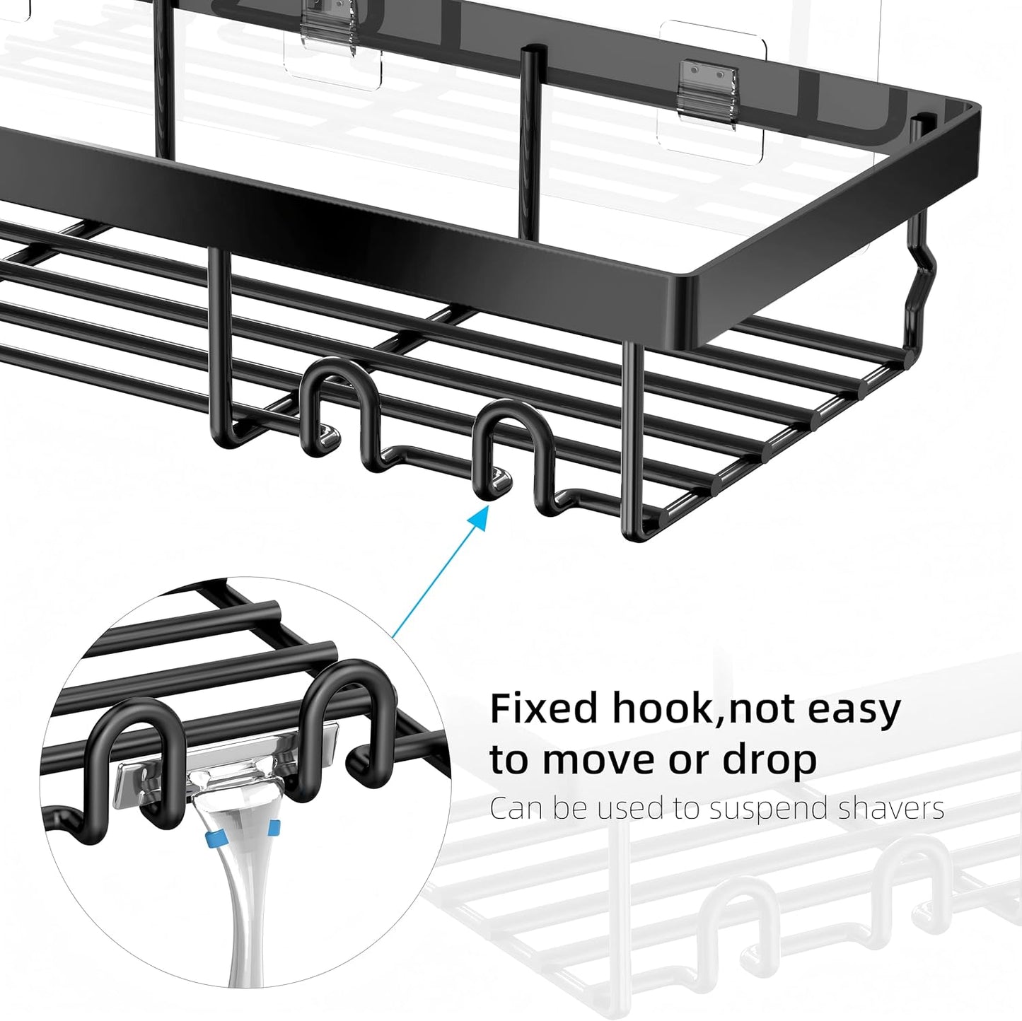 3-Pack Shower Caddy Basket Shelf with Soap Holder, No Drilling Traceless Adhesive Shower Wall Shelves, Rustproof Black Bathroom Shower Storage Organizer
