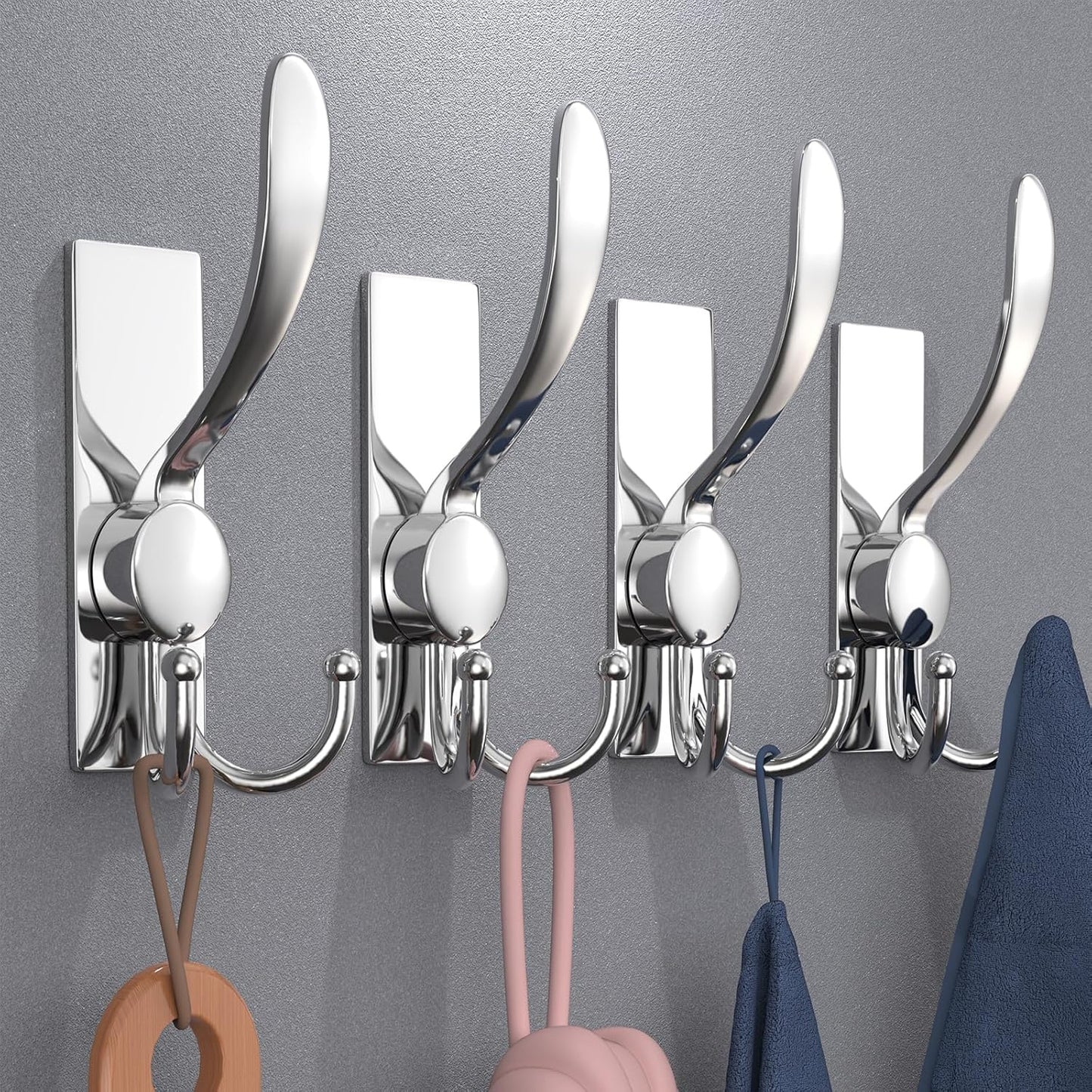 2 Pack Stainless Steel Heavy Duty Coat Hooks, Multifunctional Practical Hooks for Hanging Bathrobes, Coats, Towels, Backpacks, Hats & Kitchen Utensils, Modern Home Organization, Bright Surface