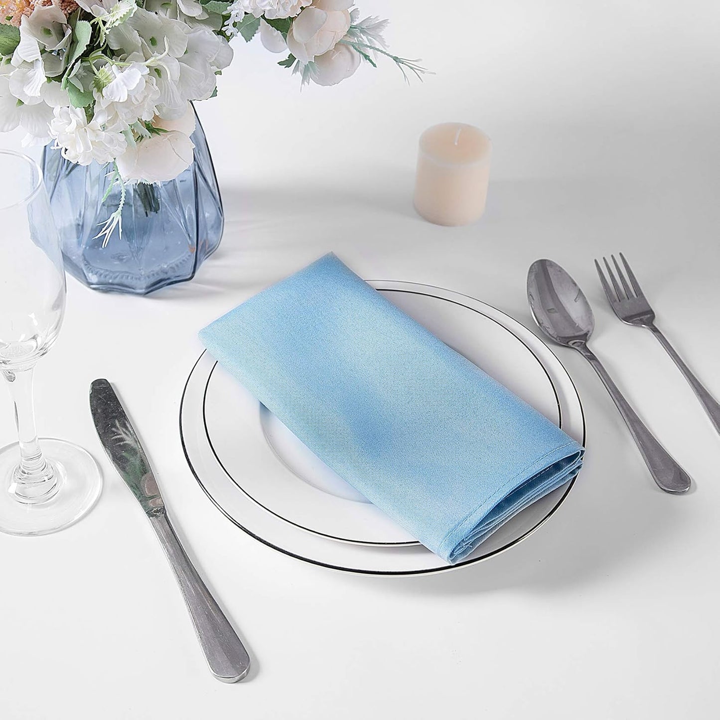 Cloth Napkins 17X17 Inch Washable Polyester Dinner Napkins Soft Table Napkins for Wedding Party Dining Banquet(Blue Mist,12Pcs)