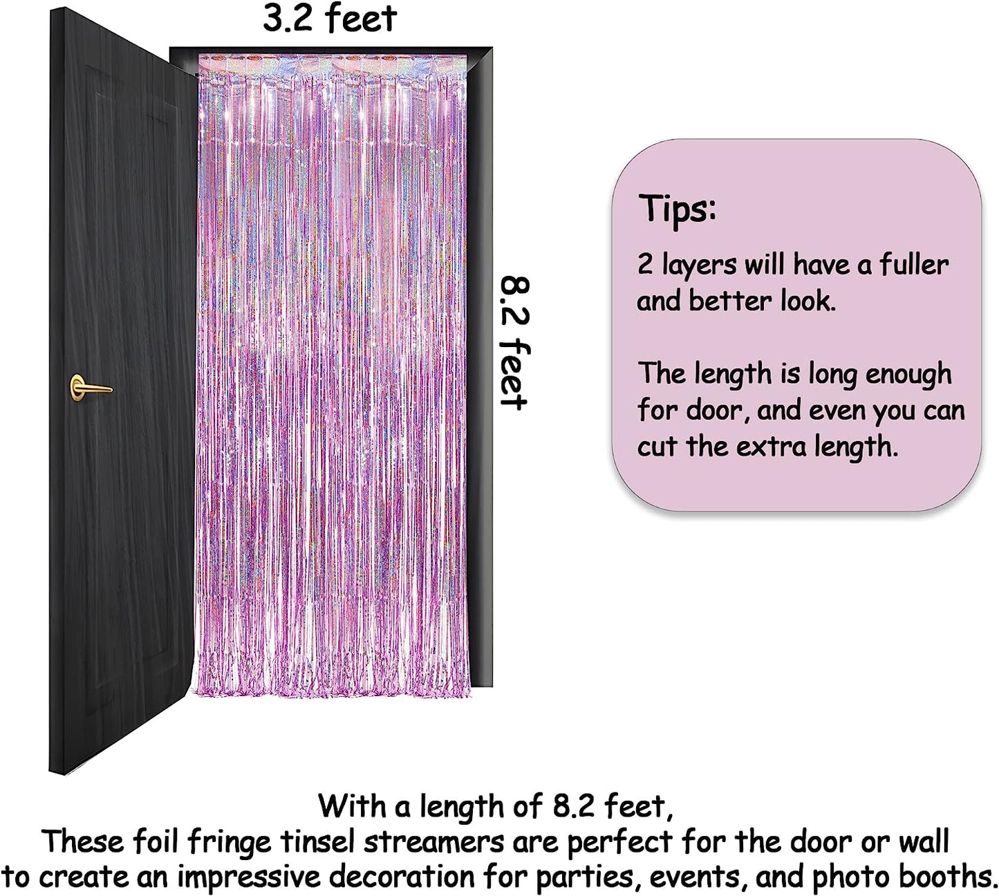 Pink Tinsel Curtain Party Backdrop - Foil Fringe Curtain Lilac Pink Party Streamers for Birthday Girl Princess Bachelorette Euphoria Taylor Themed Party Decorations - 2 Packs