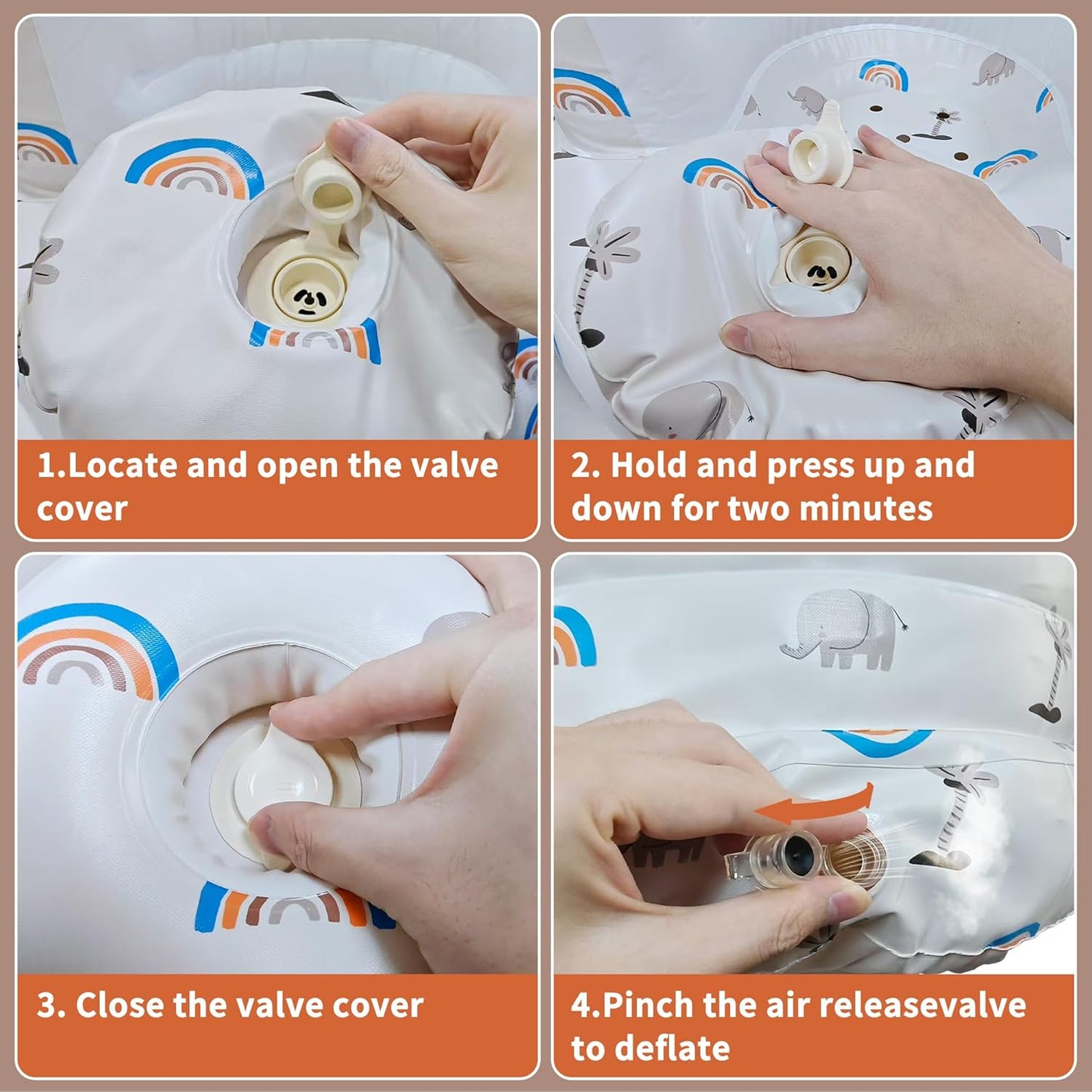 Inflatable Baby Floor Seat for Ages 3 Months and Up, Foldable Design with Integrated Air Pump, Portable and Adorned with Charming Patterns.