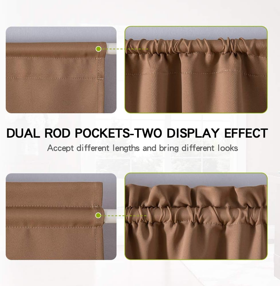 French Door Curtain Blackout Sidelight Drapes Thermal Insulated Rod Pocket Window Treatment Curtain for Kitchen/Front Door Half Curtains with Tieback 25 Inch by 40 Inch 1 Panel Cappuccino Brown
