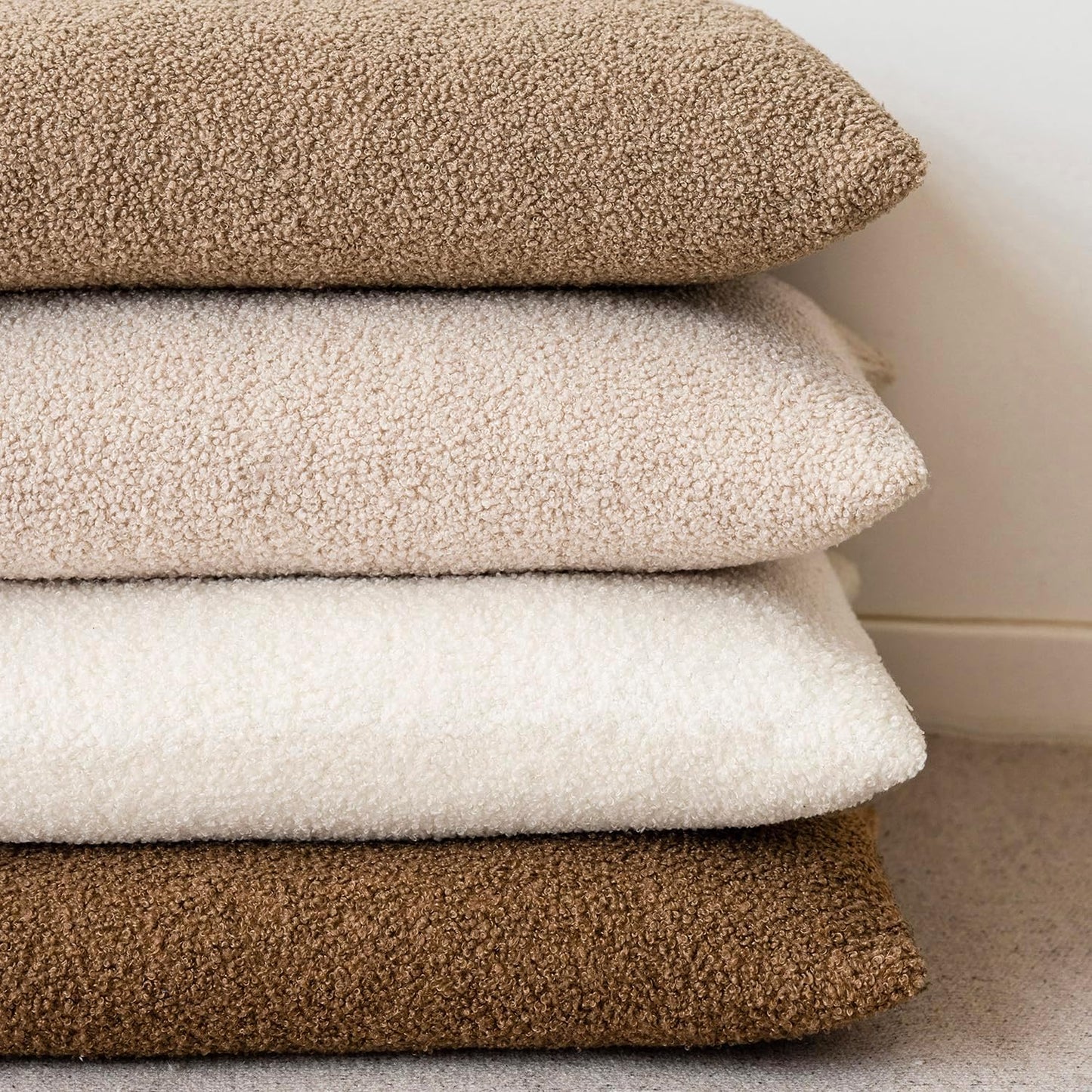 Pack of 2, Curly Faux Fur Decorative Throw Pillow Covers Soft Neutral Plush Cushion Case with Zipper Cozy Pillowcase for Home Living Room Couch Bed Sofa 16 X 16 Inch, Cream White