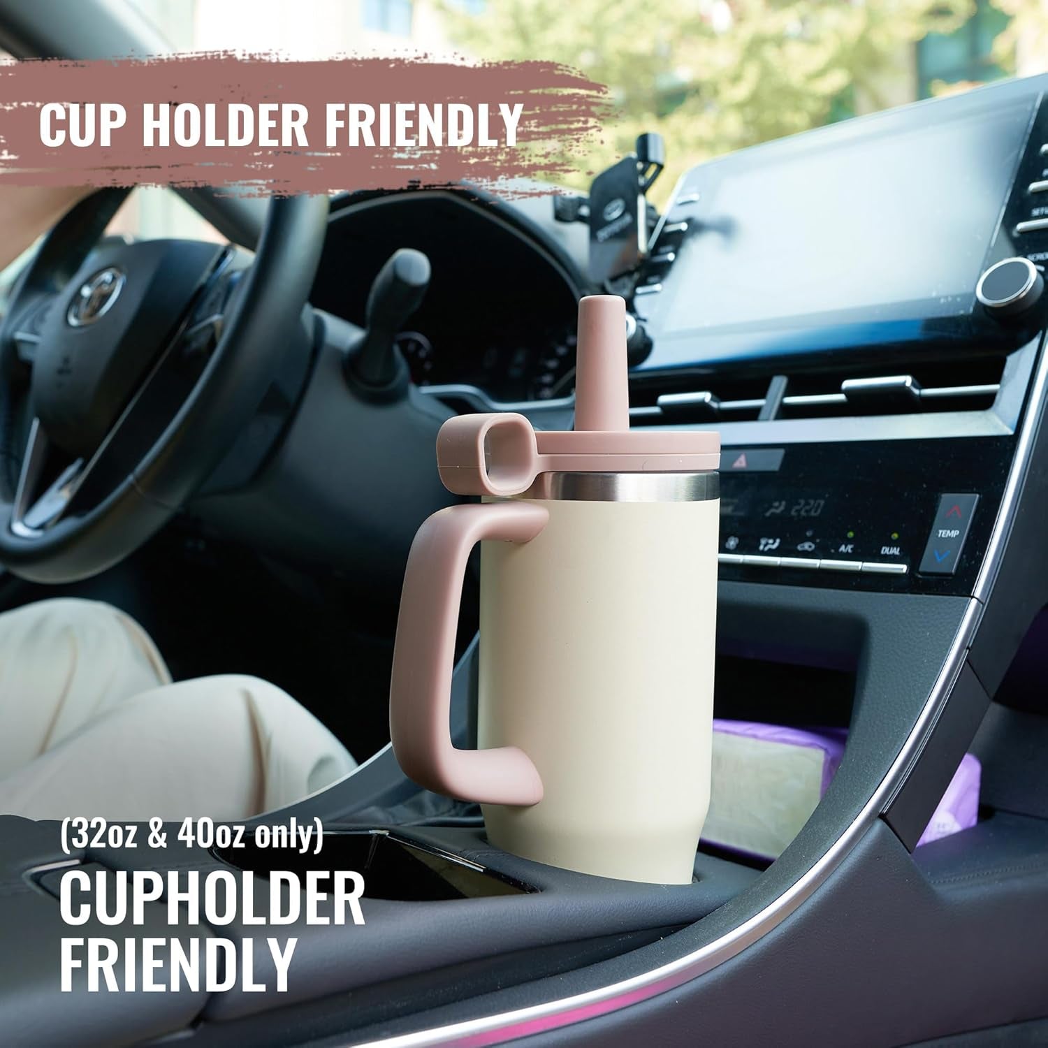 32Oz Water Bottle with Straw, Tumbler with Handle & Lid, Insulated Water Bottle with Straw Cover Cap, Travel Coffee Mug for Hot/Iced Water, Tea or Coffee, Bpa-Free, Cupholder Friendly, Khaki