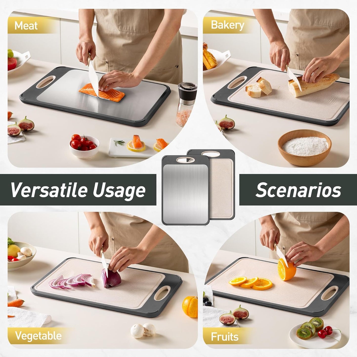 Stainless Steel Cutting Board, Non Toxic Cutting Board for Kitchen Double Sided Food Grade, Chopping Board for Meat/Vegetables, Kitchen Gifts Easy to Clean 2025 New Upgrade Large Size (16"L X 11"W)