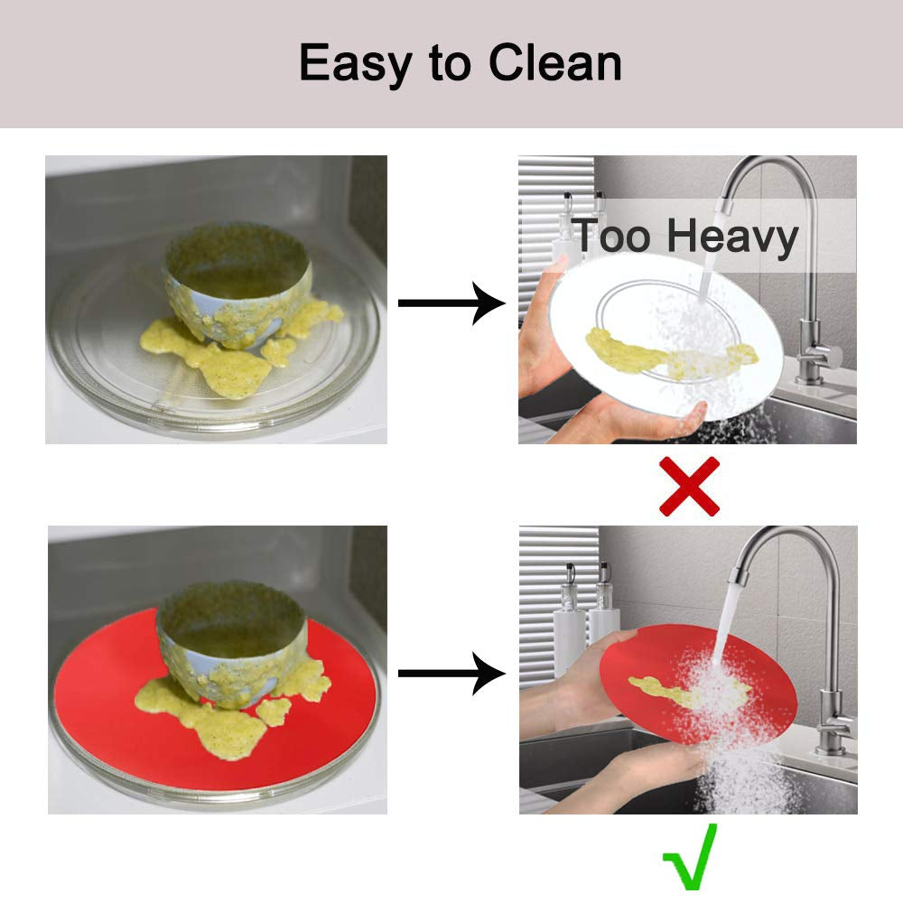 Silicone Microwave Mat 12 Inch, Non Stick Turntable Safe Baking Mat for Kitchen, Multi-Purpose Heat Resistant Oven Mat 2 Pack, BPA Free Microwave Splatter Cover (Red)