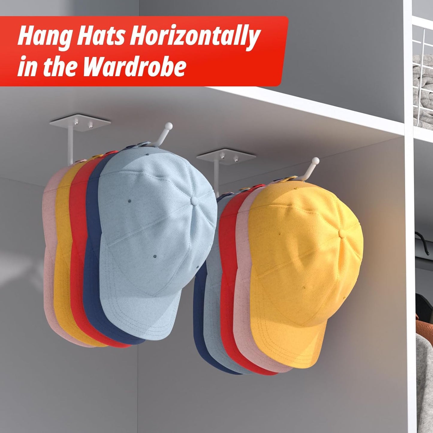 Bundle of  2 Pack Stainless Steel Hat Rack & 2 Pack Longer Metal Hat Rack