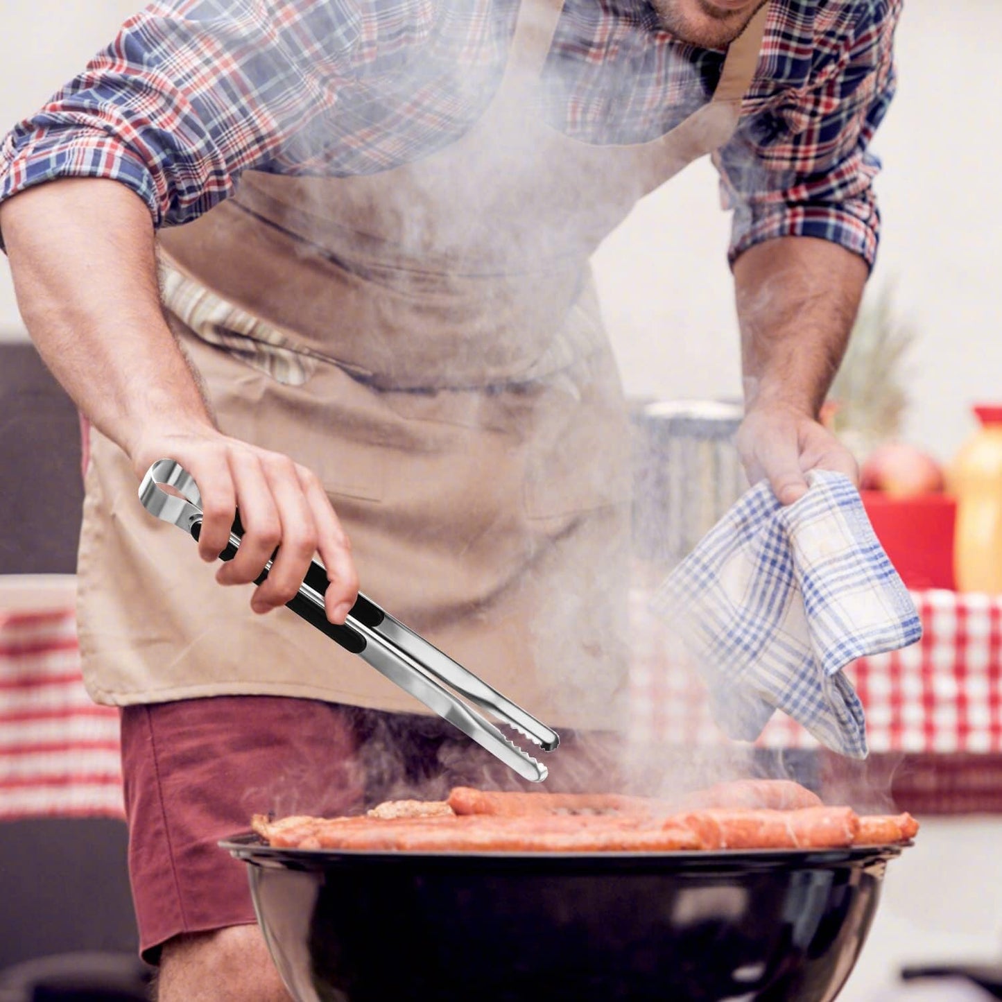 4 Pack Premium Stainless Steel Kitchen Tongs, Serving Tongs for Cooking, Metal Food Tongs with Non-Slip Grip, Heat Resistant Grill Tongs 10 Inch