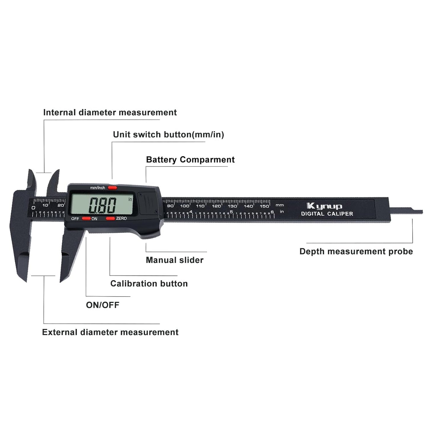 Digital Caliper, Caliper Measuring Tool with LCD Screen, Electronic Micrometer Caliper with Auto-Off Feature, Inch and Millimeter Conversion(0-6")