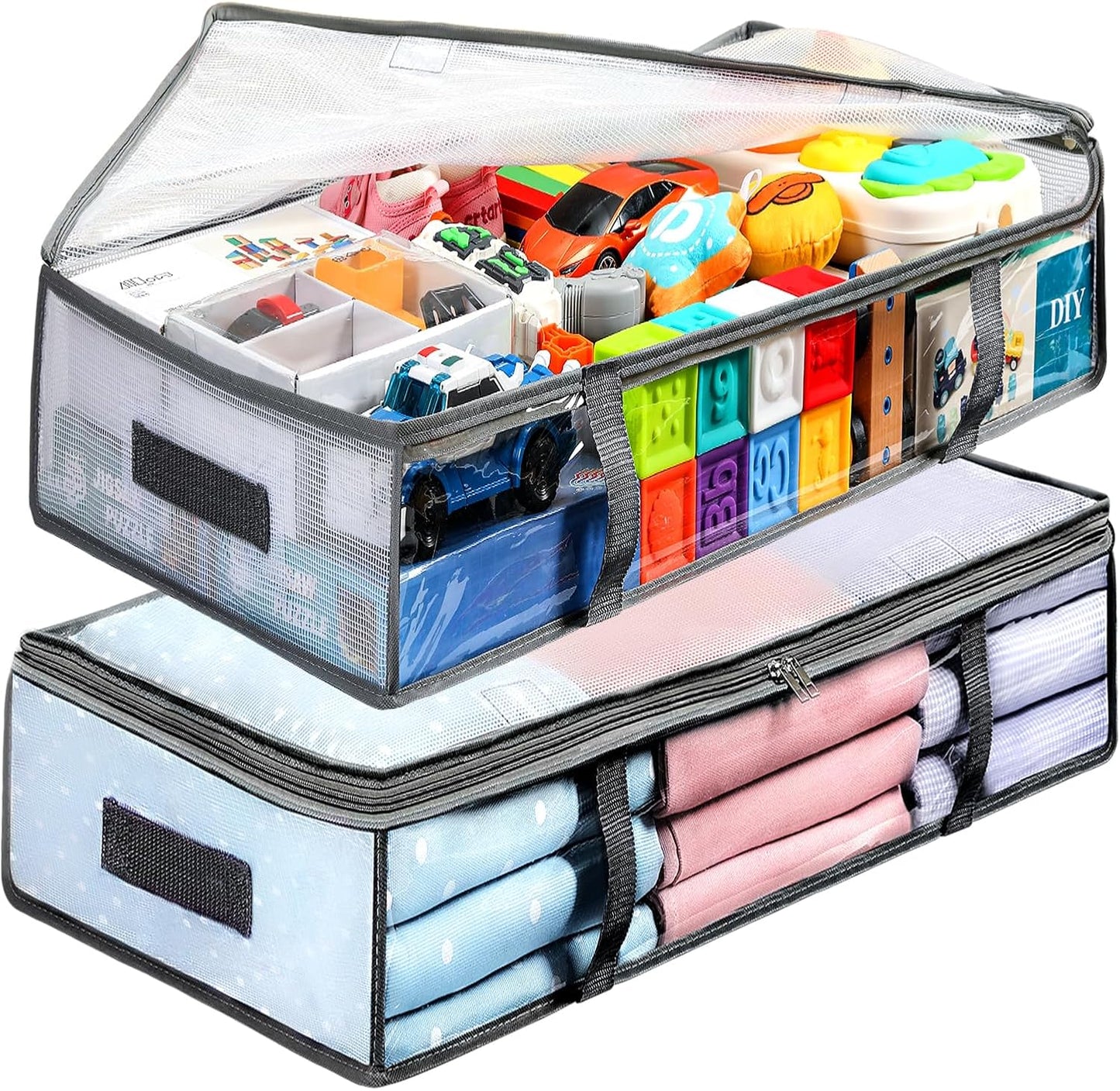 2 Pack under Bed Storage Containers Bins, Humid-Proof Plastic Underbed Storage Bins, Clothes Storage and Organization Bags, under the Bed Blanket Storage with Handles for Clothes, 35L