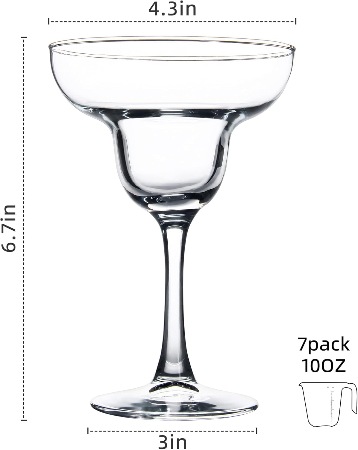 Set of 7 Classic Clear Margarita Glasses - Versatile Cocktail Glasses for Espresso Martini, Cosmopolitan, Manhattan, Perfect for Housewarming and Engagement Gifts, 10 Ounce Capacity