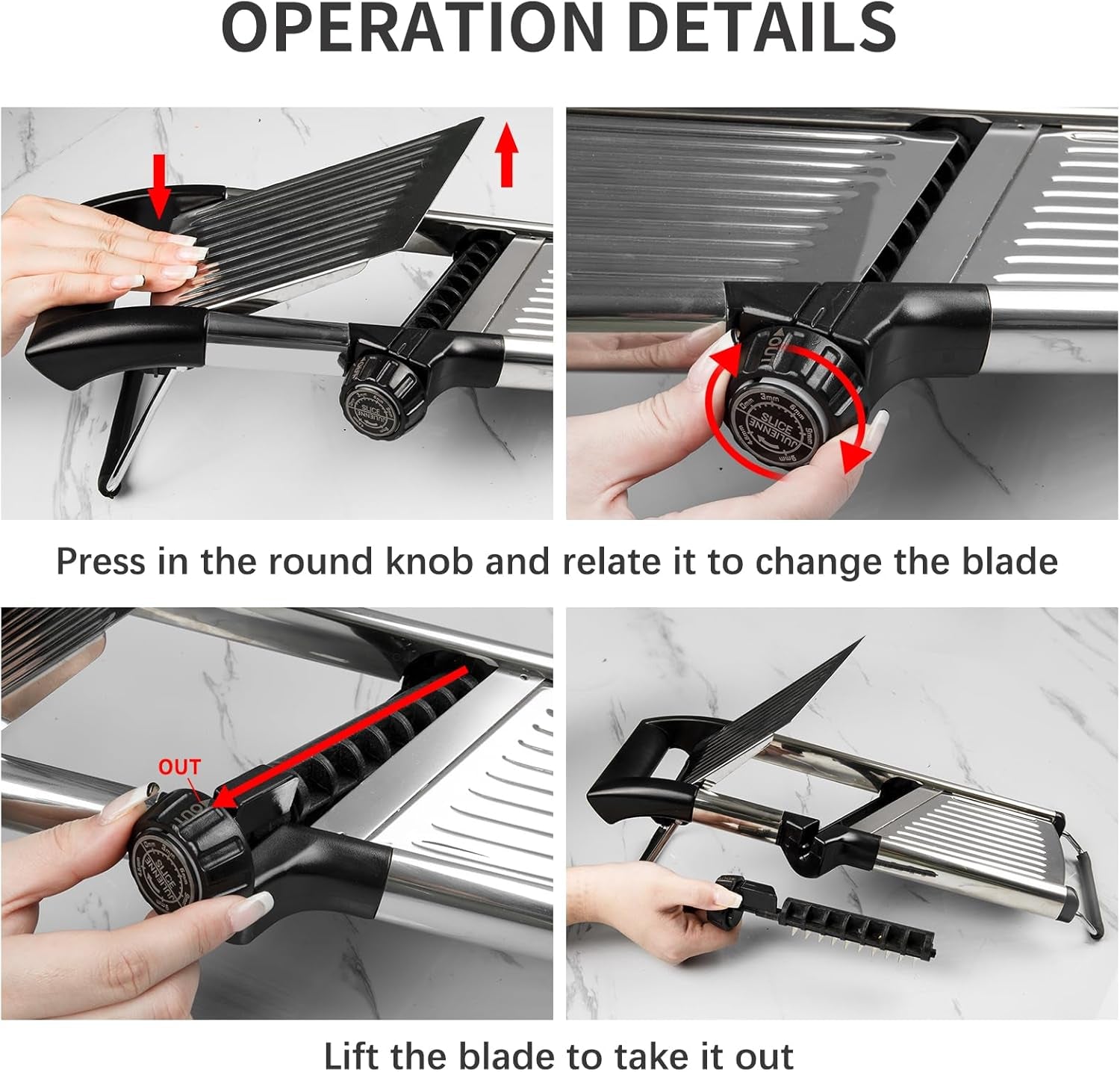 Mandoline Slicer, Mandoline Slicer for Kitchen, Adjustable Mandolin, Stainless Steel Mandoline, Vegetable Slicer, Potato, Onion, Cucumber, Tomato, Veggie Slicer with Cut-Resistant Gloves