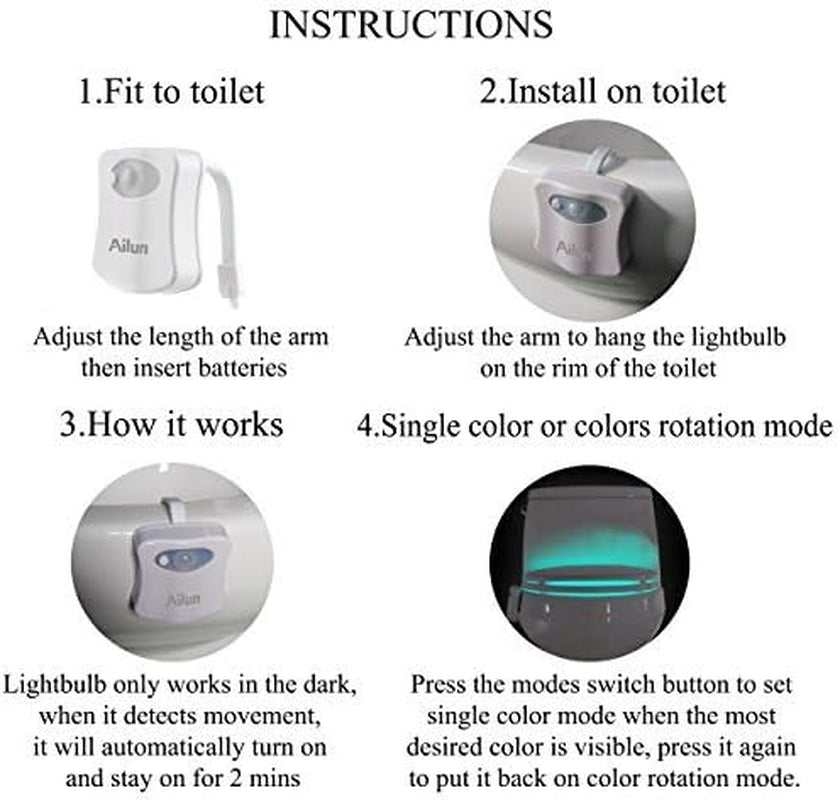 Toilet Night Light 2Pack by Motion Sensor Activated LED Light 8 Colors Changing Toilet Bowl Illuminate Nightlight for Bathroom Battery Not Included Perfect with Water Faucet Light