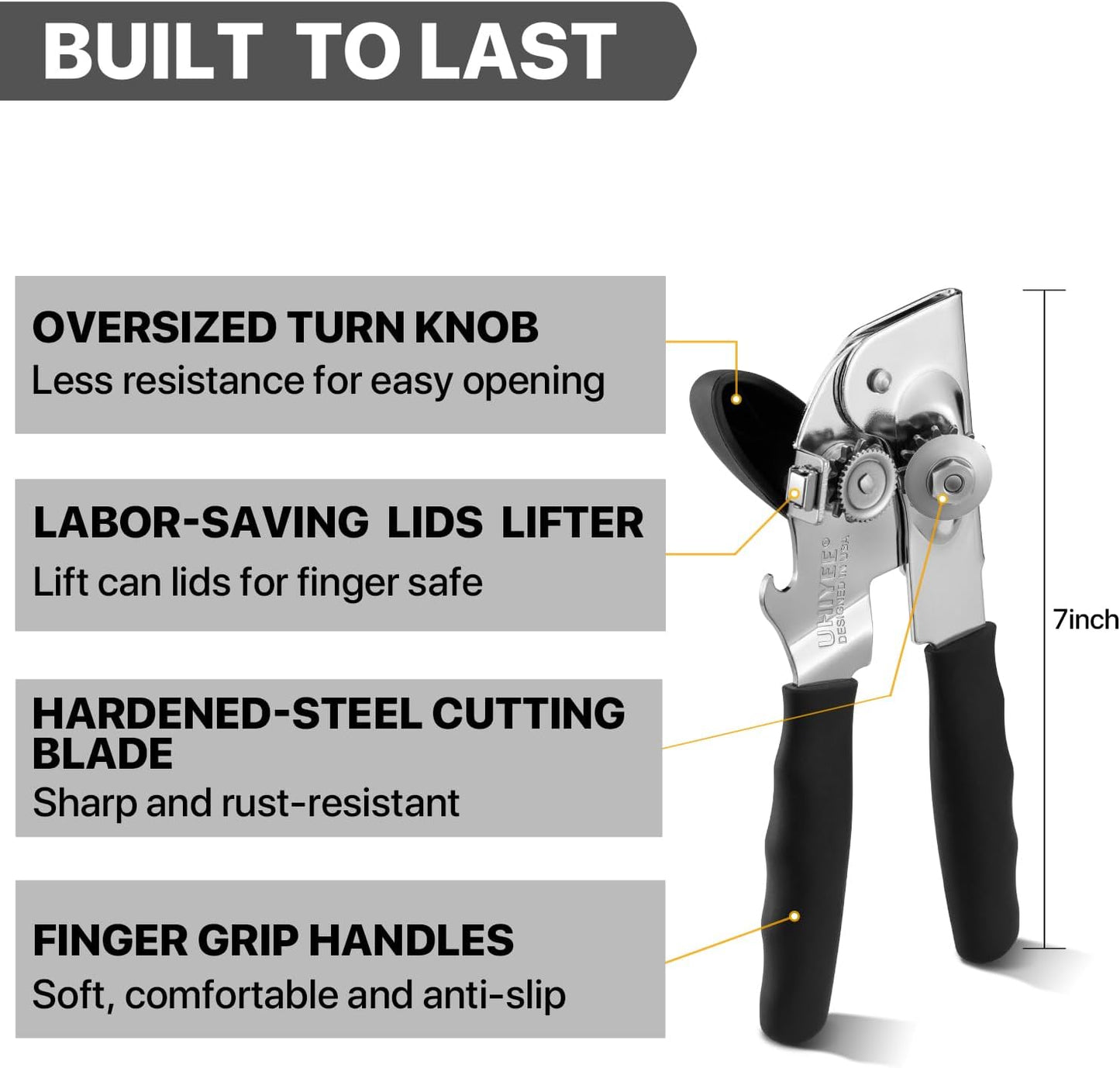 Can Opener Manual Heavy Duty,  Hand Held Can Openers for Seniors with Comfort Grip Sharp Blade, Solid Steel Hand Manual Can Open with Magnet for Kitchen Camping, Black