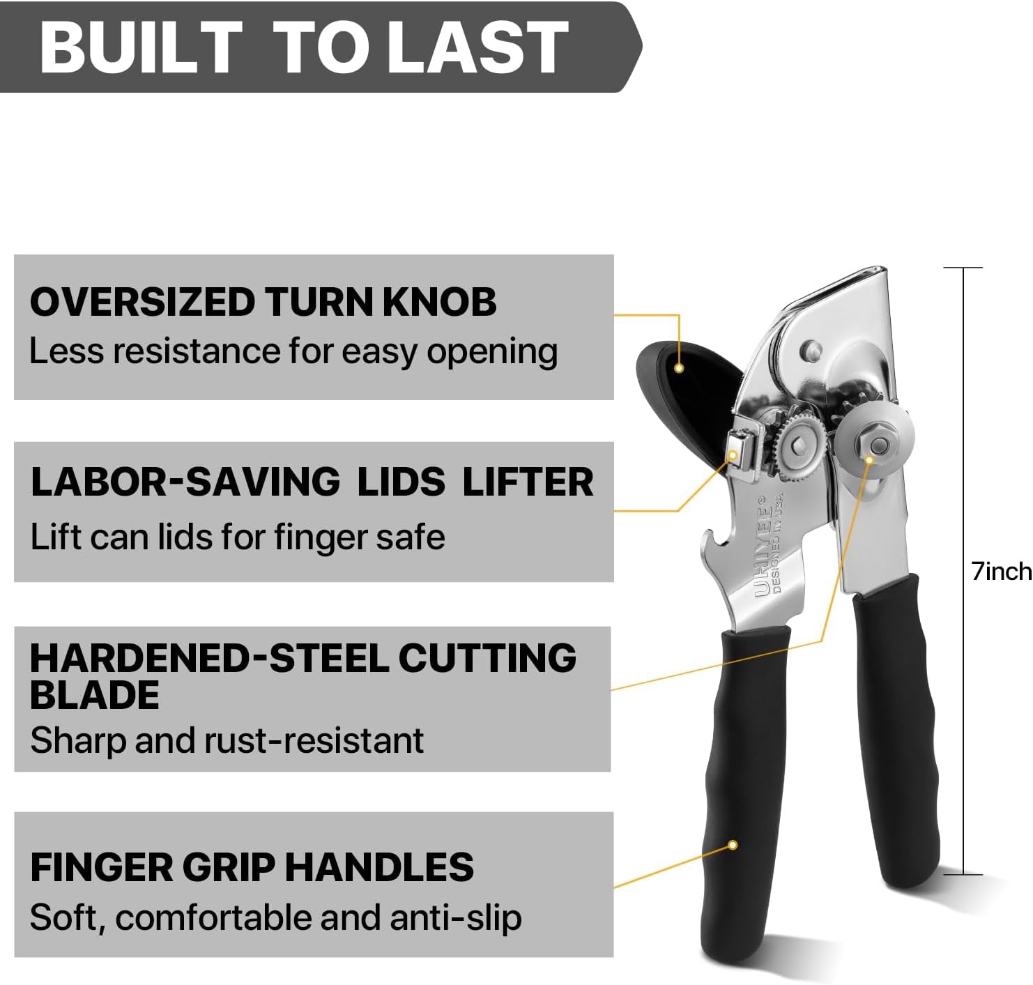 Can Opener Manual Heavy Duty,  Hand Held Can Openers for Seniors with Comfort Grip Sharp Blade, Solid Steel Hand Manual Can Open with Magnet for Kitchen Camping, Black