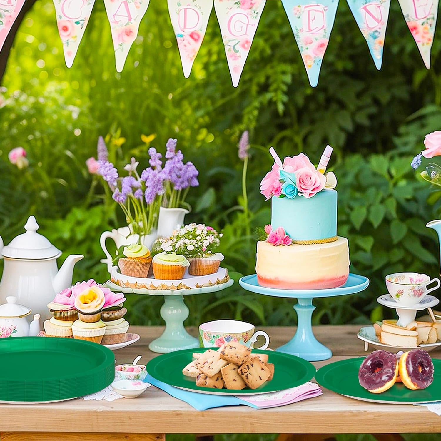 50 Count Large Green Oval Paper Plates, 12.2'' X 10.2'' for Daily Dinner, Outdoor Picnic, Birthday Party, Barbecue, Holiday - Disposable Bulk Party Supplies