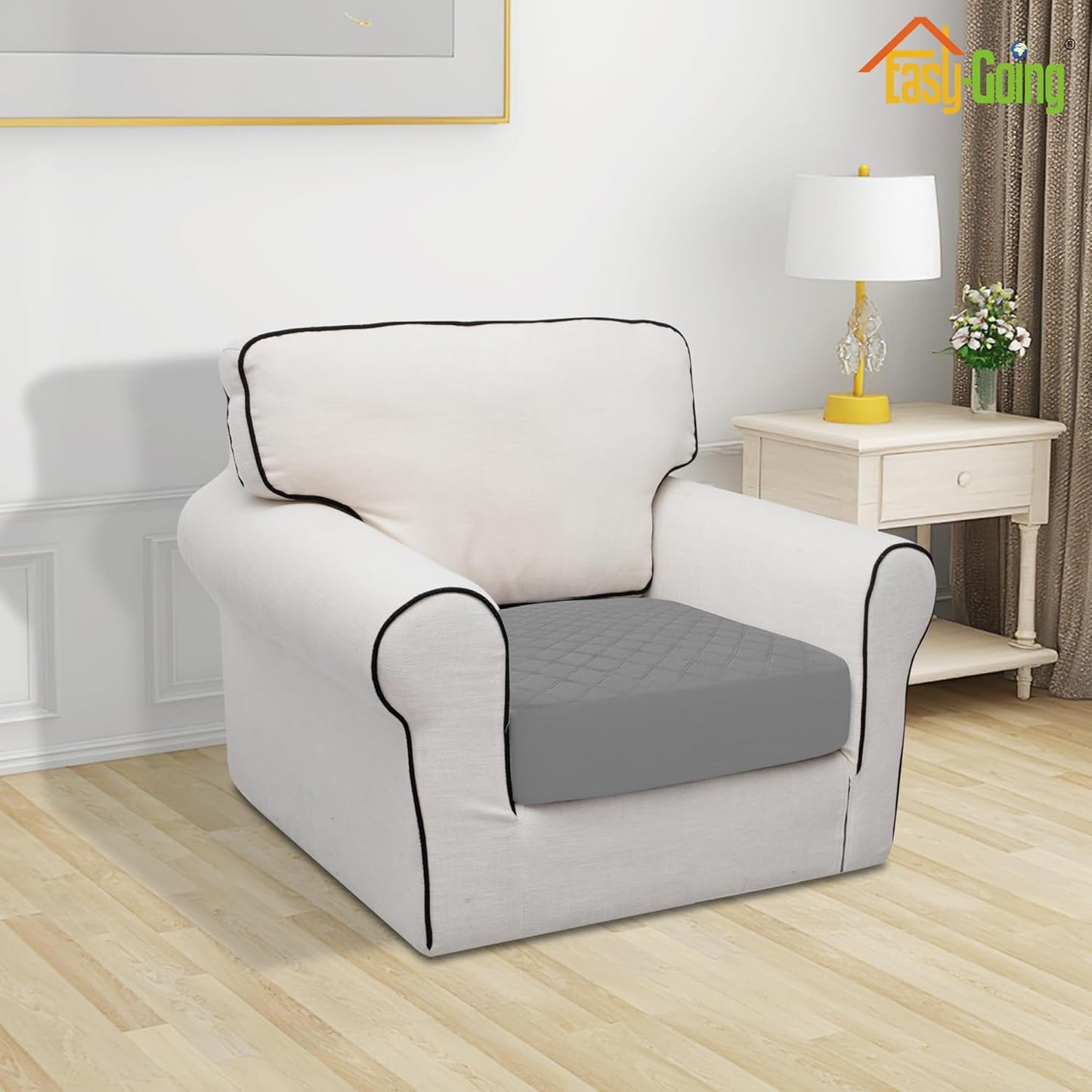Waterproof Chair Cushion Cover, Non-Slip Leakproof Sofa Seat Cushion Slipcovers, Quilted and Stretch Furniture Protector for Dogs, Pets (1-Piece Chair Cushion, Grey)