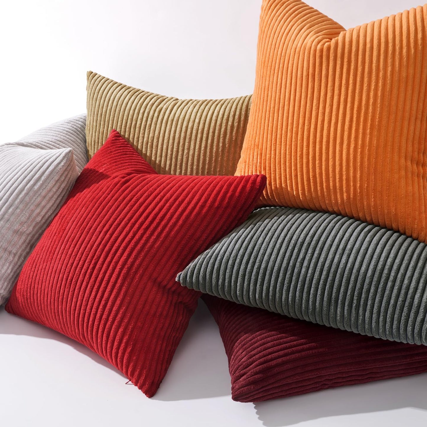Winter Pack of 2 Corduroy Soft Soild Decorative Square Christmas Throw Pillow Covers Set Cushion Cases Pillowcases for Sofa Bedroom Car 18 X 18 Inch 45 X 45 Cm Red