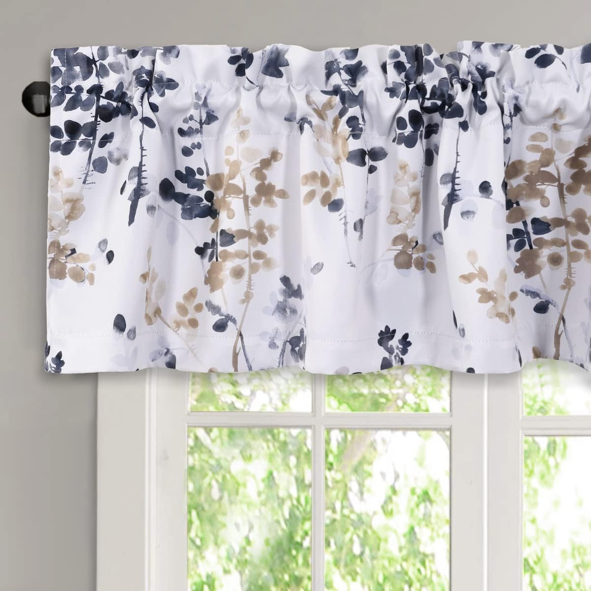 Valance for Kitchen Windows/Bathroom/Living Room/Bedroom Blackout Window Valance Thermal Insulated Rod Pocket Valance Curtains, 52" W X 18" L, 1 Panel, Bluestone and Taupe