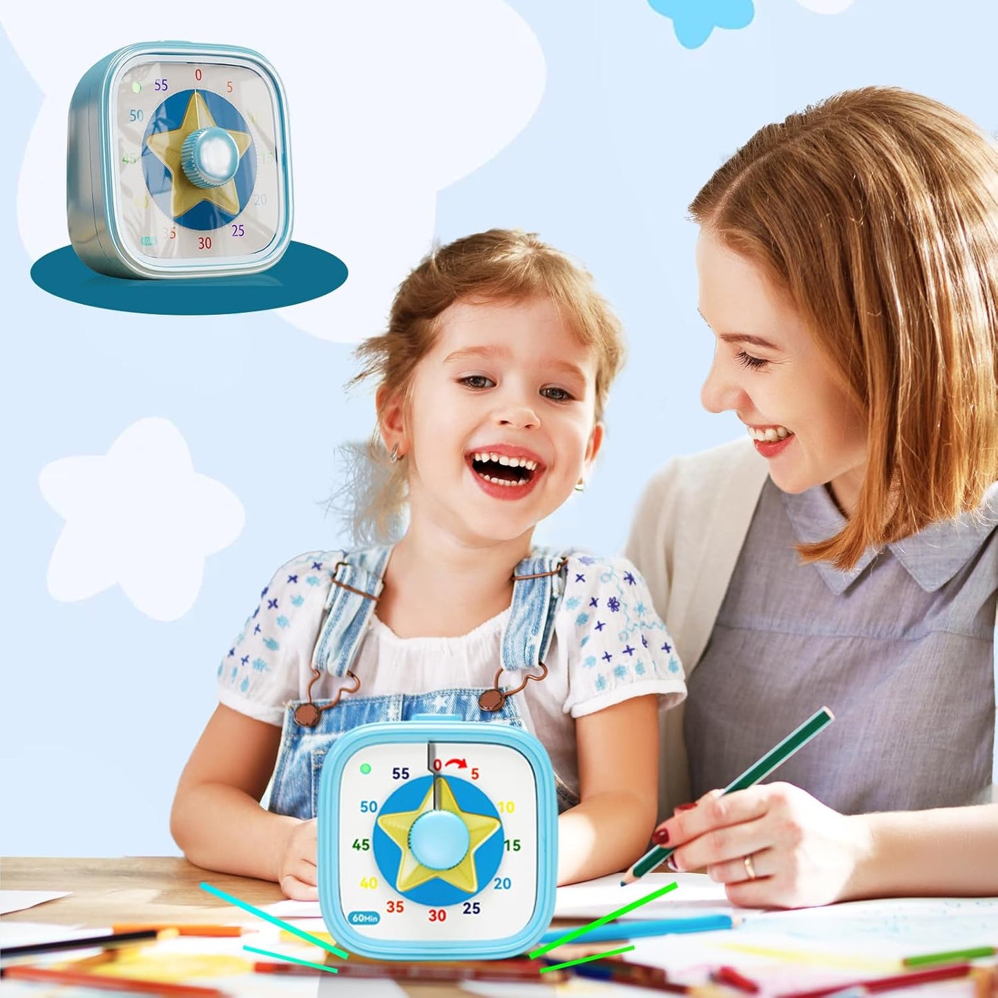 Visual Timer for Kids, 60 Minute Countdown Kitchen Timer for Cooking, Time Management Tool for Classroom, Teacher, Home School, Toddlers, Office, Study, Game - Battery Included