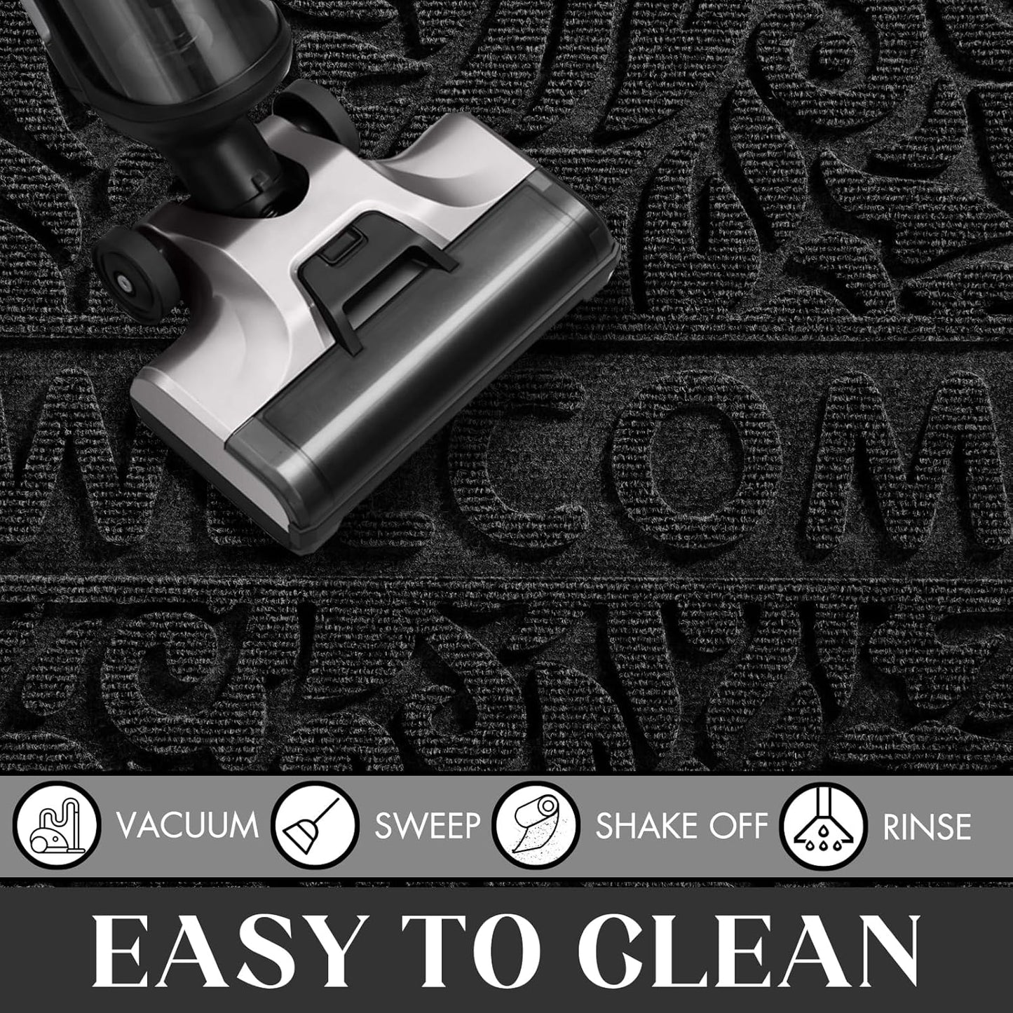 Welcome Mat Outdoor, 29.5X17 Waterproof Door Mat outside Entrance, All-Weather Non Slip Front Door Mat, Low-Profile Entryway Mat Indoor, Porch and Patio, Black