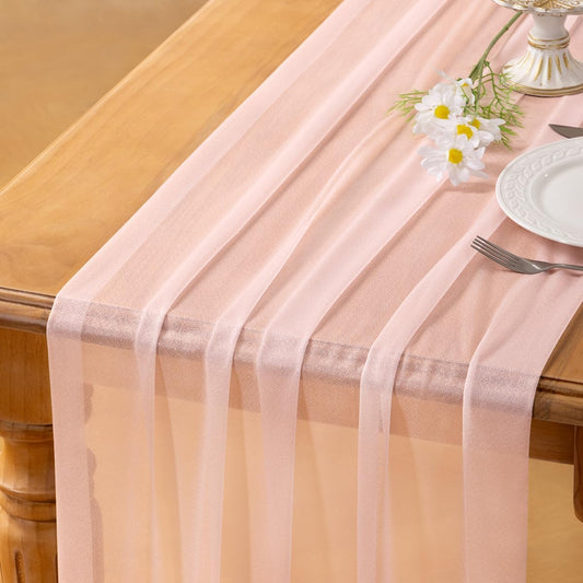 Blush Pink Gauze Table Runner Chiffon like Wedding Table Runner 120 Inches Long Boho Rustic for Bridal Shower Decorations Baby Shower