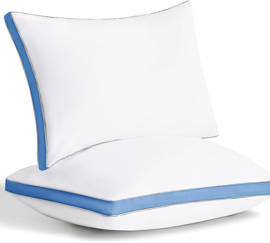 Pillows Queen Size Set of 2, Soft and Supportive 3D down Alternative Bed Pillow for Sleeping 2 Pack Blue, Luxury Hotel Quality Gusseted Bedding Pillow for Back, Stomach or Side Sleepers 18X28