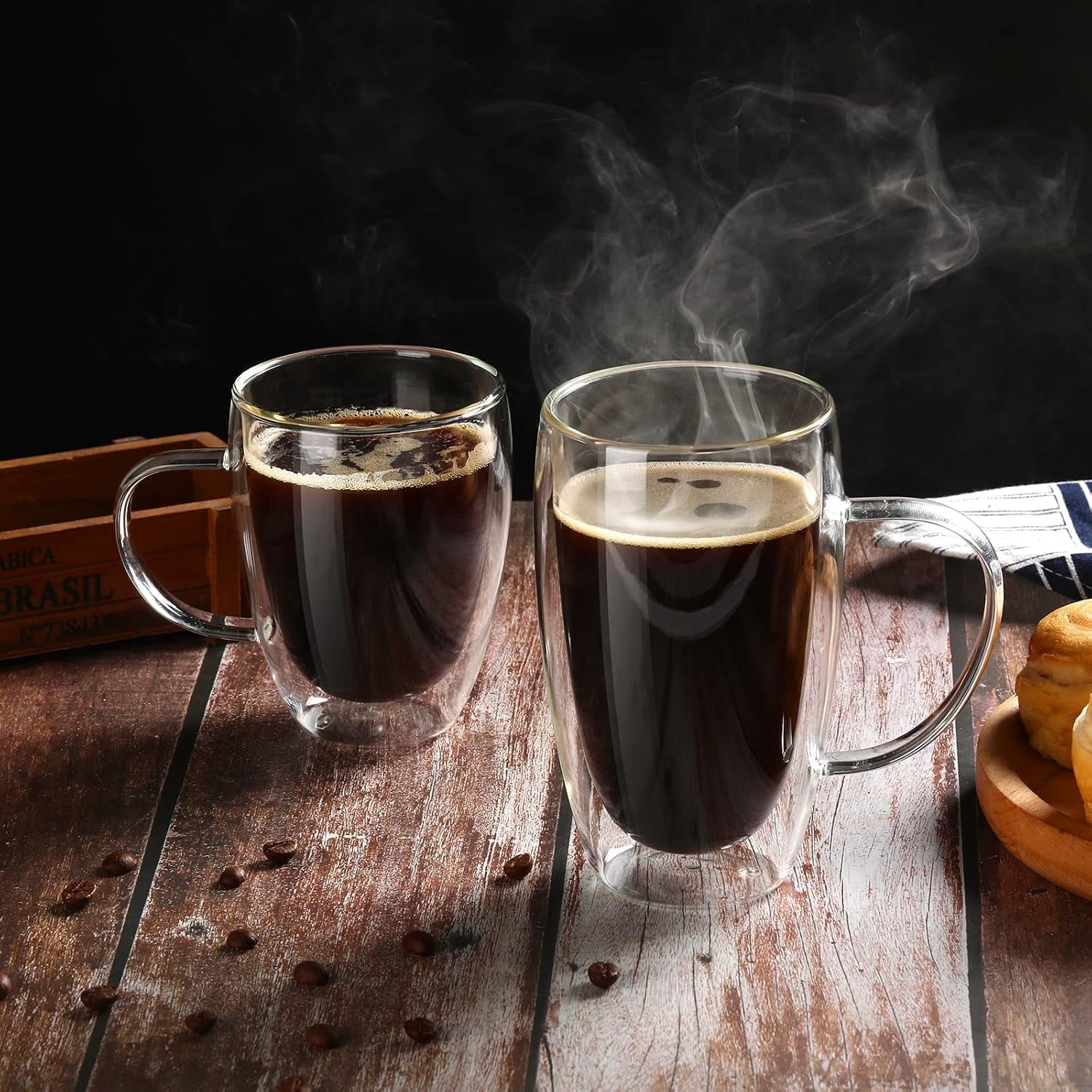 2-Pack 15 Oz Double Walled Glass Coffee Mugs with Handle,Large Insulated Layer Coffee Cups,Clear Borosilicate Mugs,Perfect for Cappuccino,Tea,Latte,Espresso,Hot Beverage,Wine,Microwave Safe