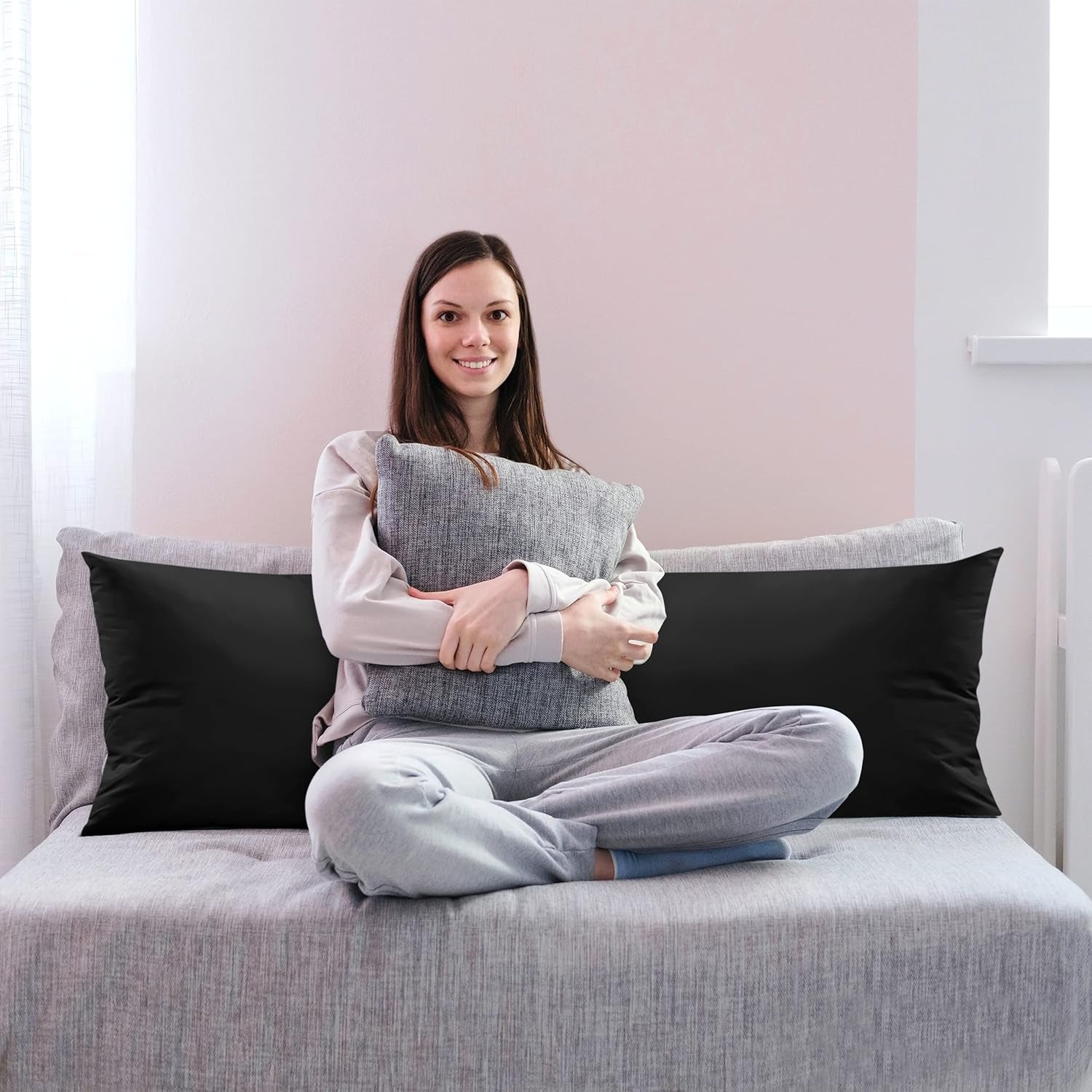 Full Body Pillow for Adults (Black, 20 X 54 Inch), Long Pillow Insert for Sleeping, Ideal for Side Sleepers