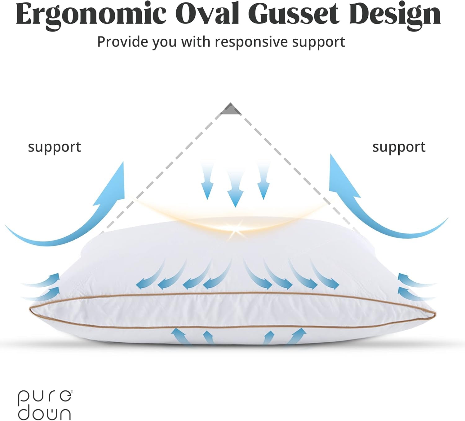 ® Natural Goose down Feather Pillows for Sleeping Oval Gusseted Feather down Pillow 100% Cotton Pillow Cover with Leaf Quilting King Set of 2