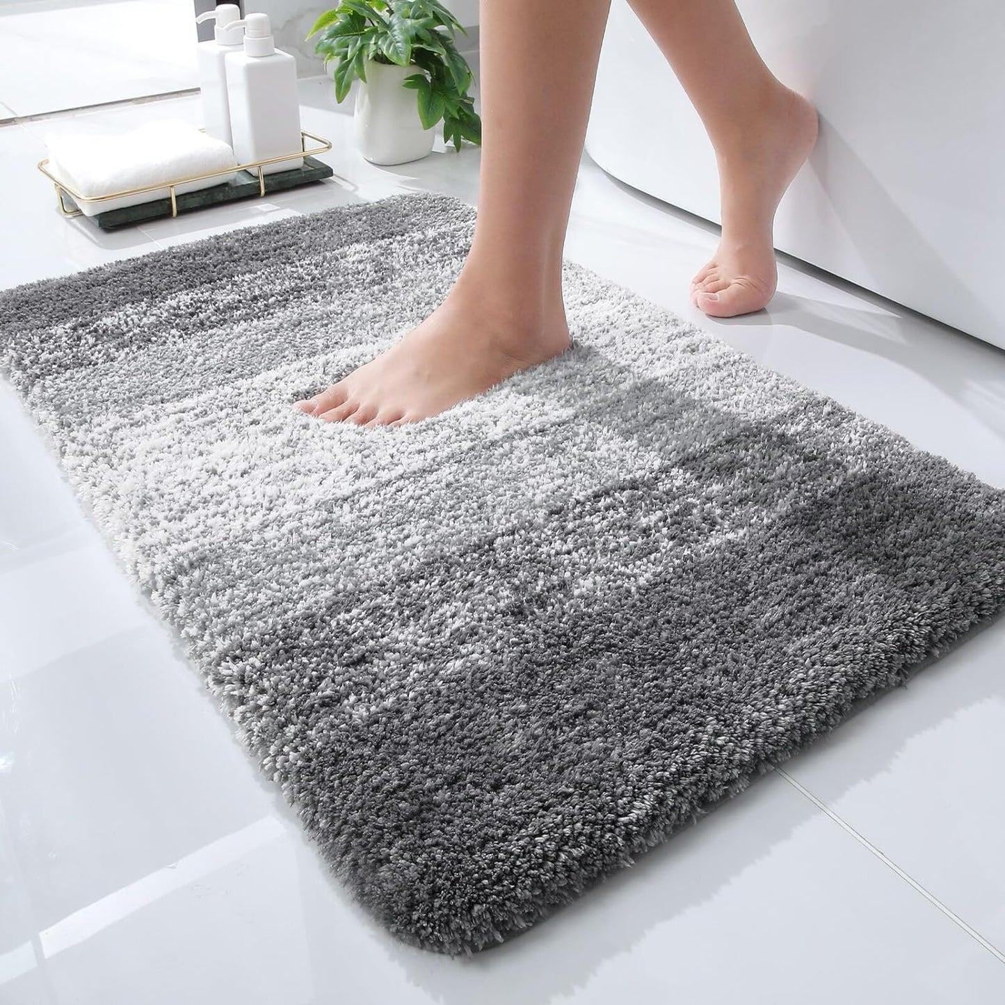 Ombre Bath Rug and Shower Curtain, Bath Rug Size 24X16 in Grey and Shower Curtain 72X72 in Black Grey, 2 Item Bundle