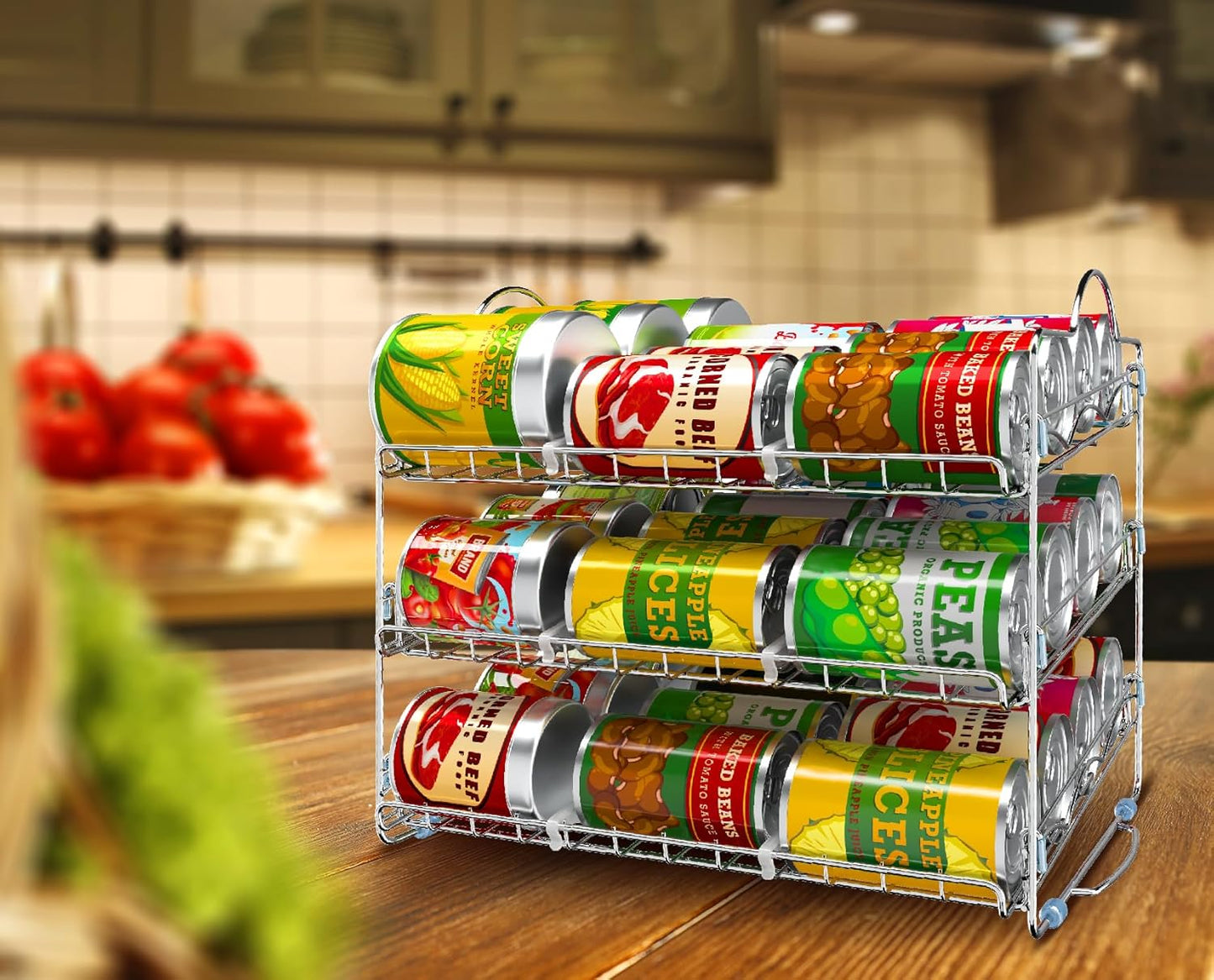 Storage Can Rack Organizer, Stackable Can Organizer Holds Upto 36 Cans for Kitchen Cabinet or Pantry (Chrome)