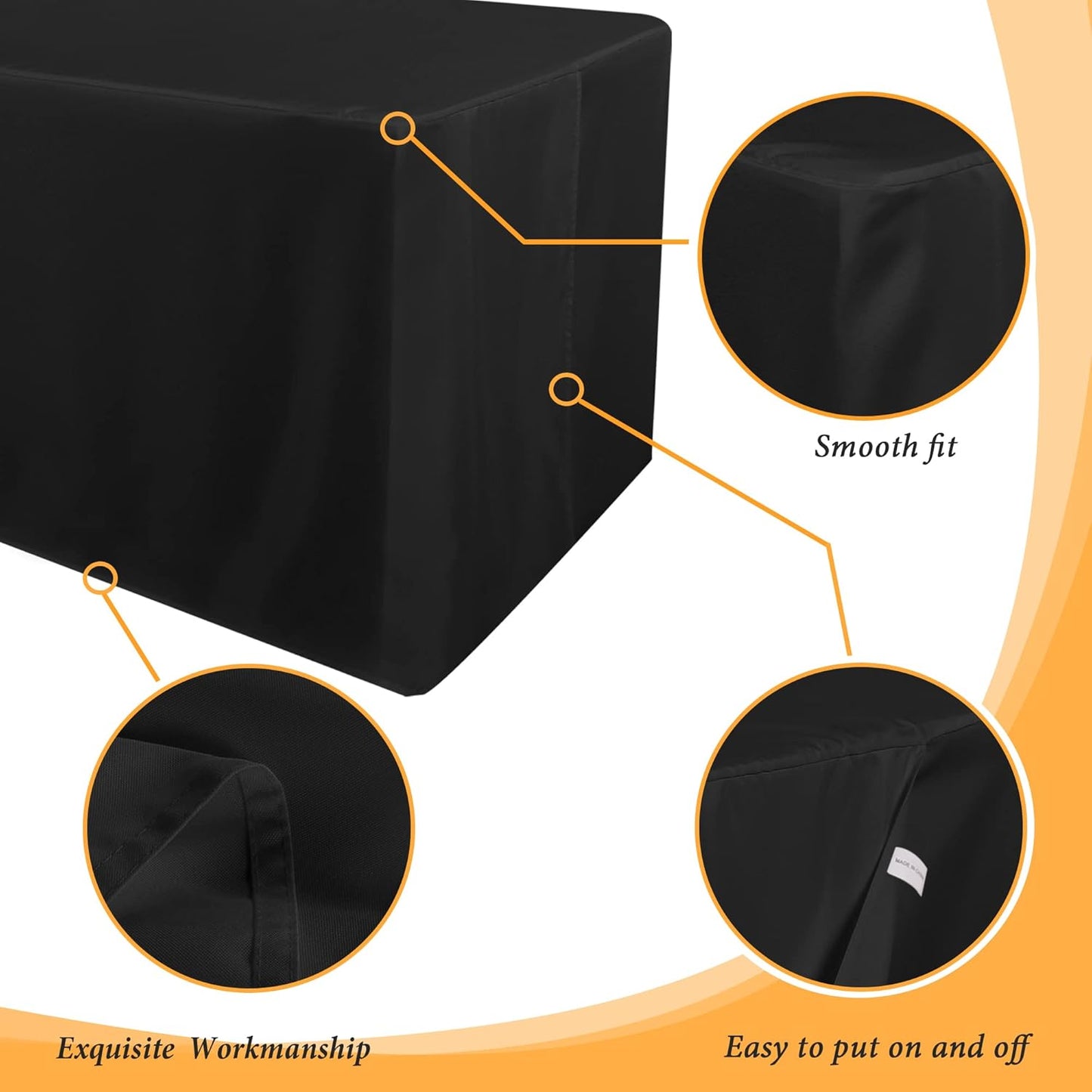 Black Tablecloth Fitted for 6Ft Rectangle Table - Water Resistant Polyester Table Cover for Indoor/Outdoor Use, 72X30 Inches