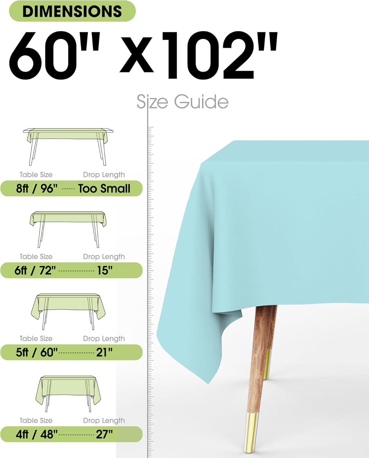 Rectangle Table Cloth 60" X 102" – Durable Polyester Tablecloth Offers Reusable & Washable Protection, Ideal for Outdoor Party, Picnic, Wedding, Banquet and Birthday, 2 Pack, Baby Blue