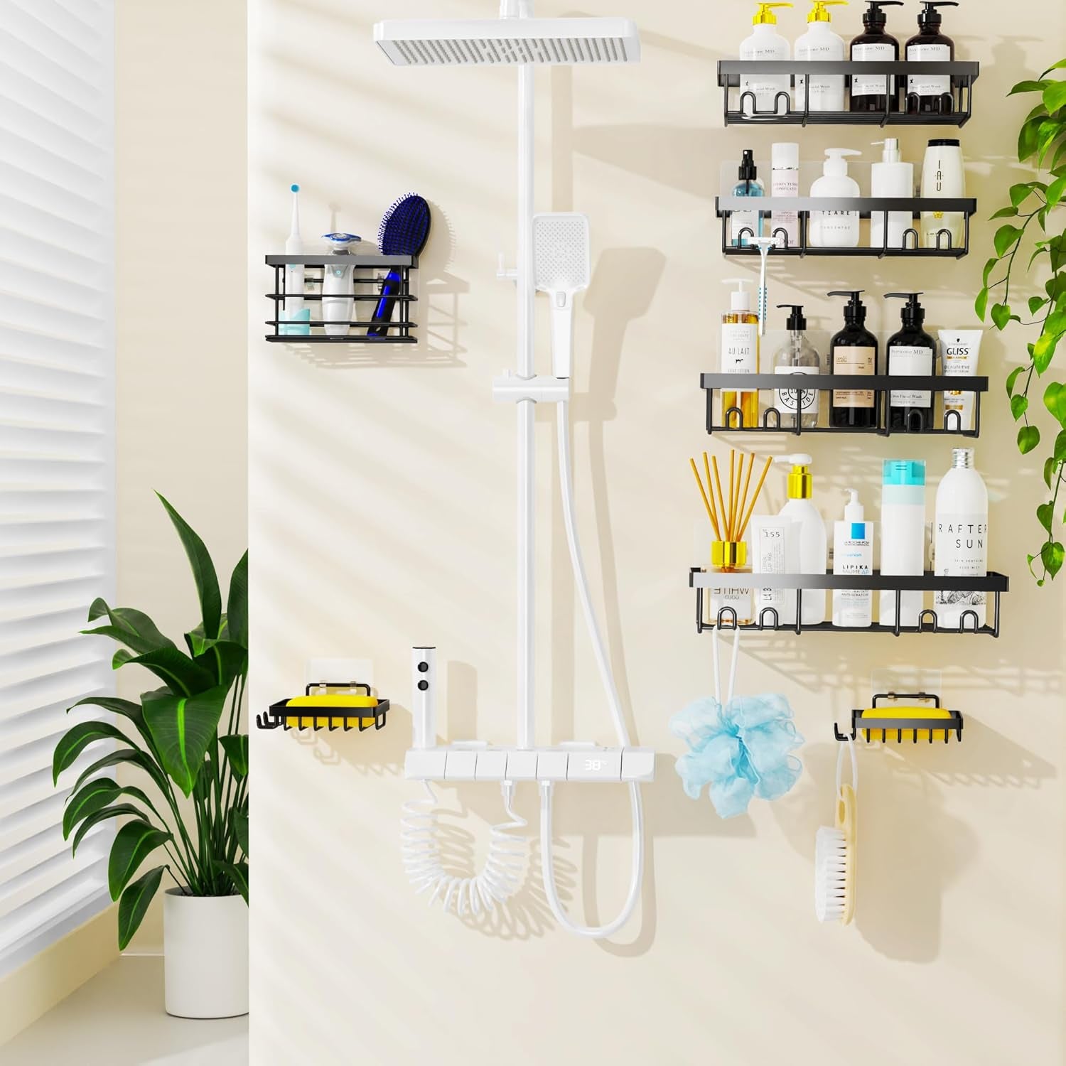 7 Pack Adhesive Shower Organizer Caddy Shelves Rack - Corner Bathroom Storage Organization, Home&Kitchen Decor inside RV Accessories, Hanging House Apartment Camper Essentials