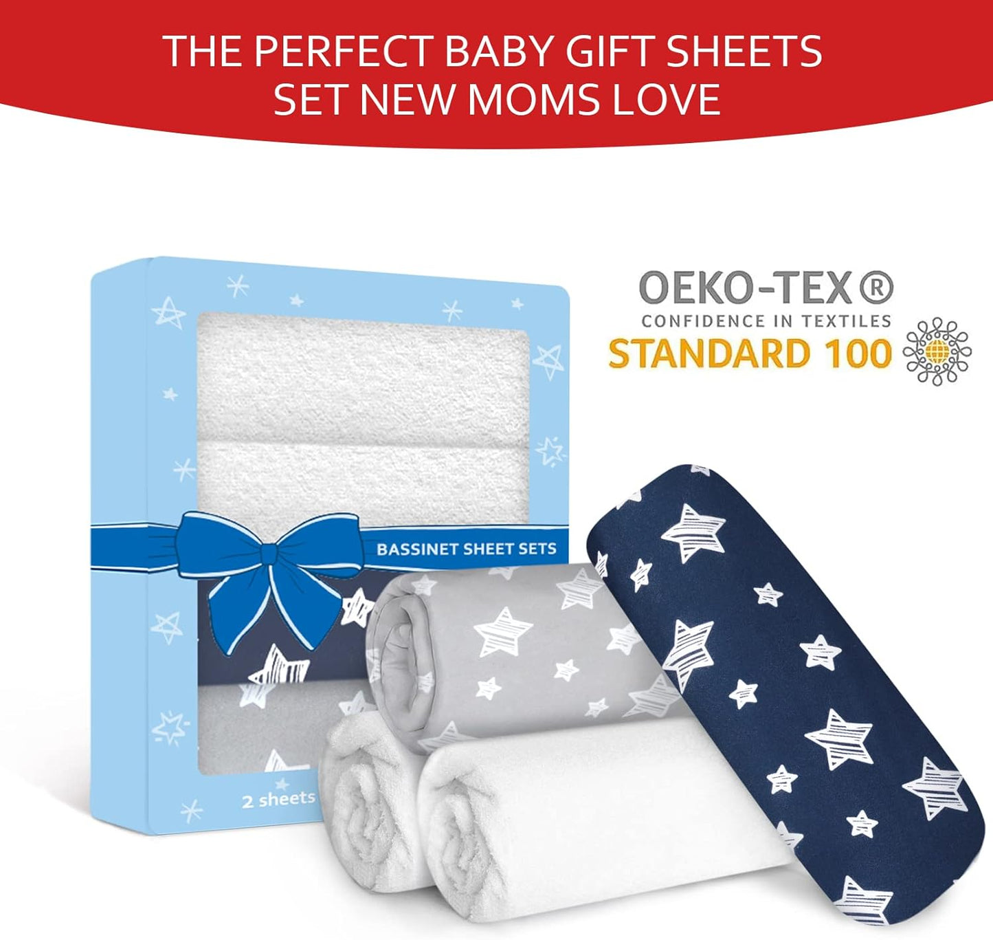 Bassinet Sheets & Waterproof Bassinet Mattress Pad Protector 4 Pack Set, Viscose Terry, Universal Fit for Oval, Hourglass and Rectangular Mattress, Grey & Navy
