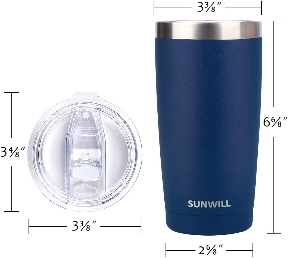 Travel Coffee Tumbler 20 Oz, Insulated Mug with Lid, Stainless Steel Cup for Outdoor, Powder Coated Navy