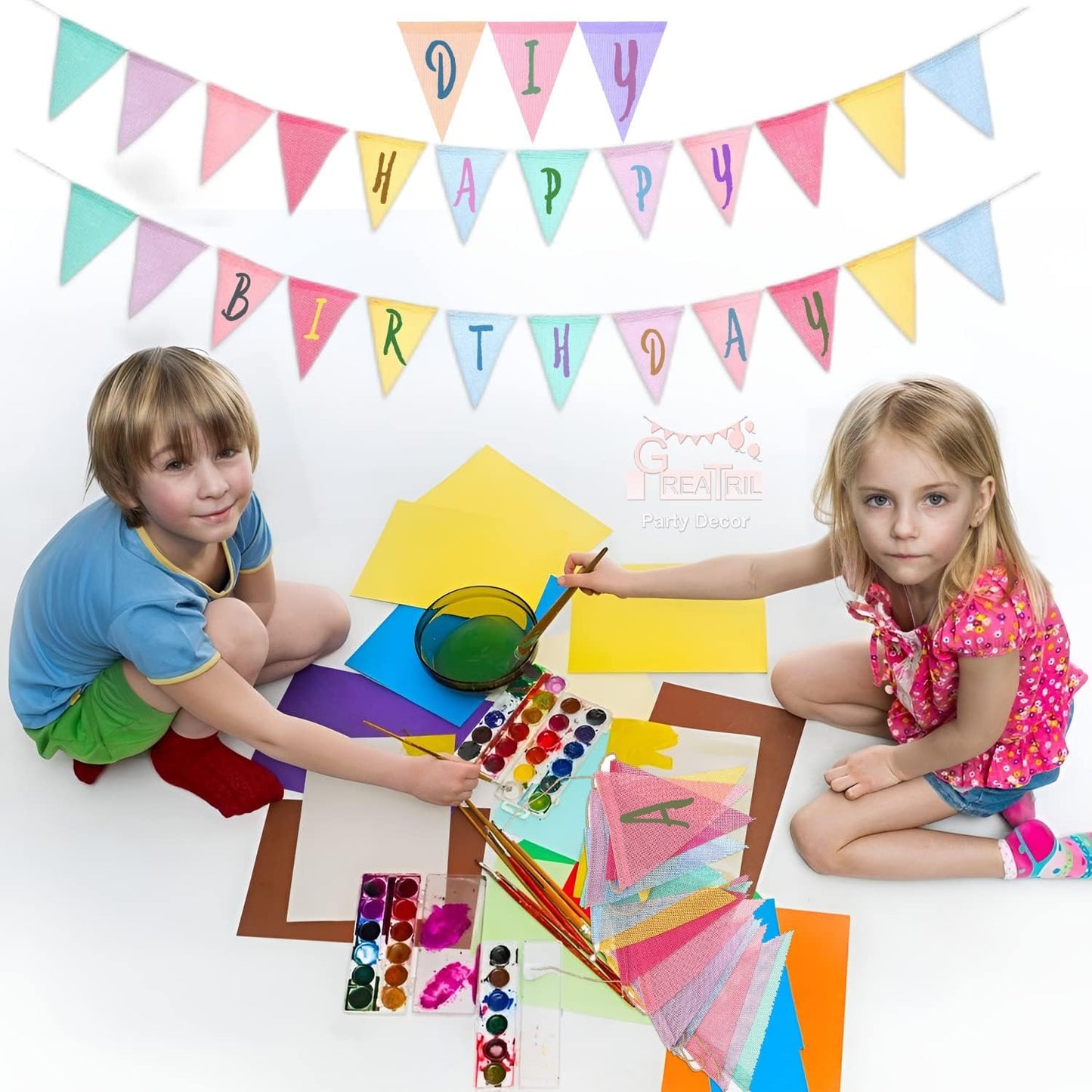 Pastel Tinsel Curtain 2 Packs and Pennant Banners 4 Strings