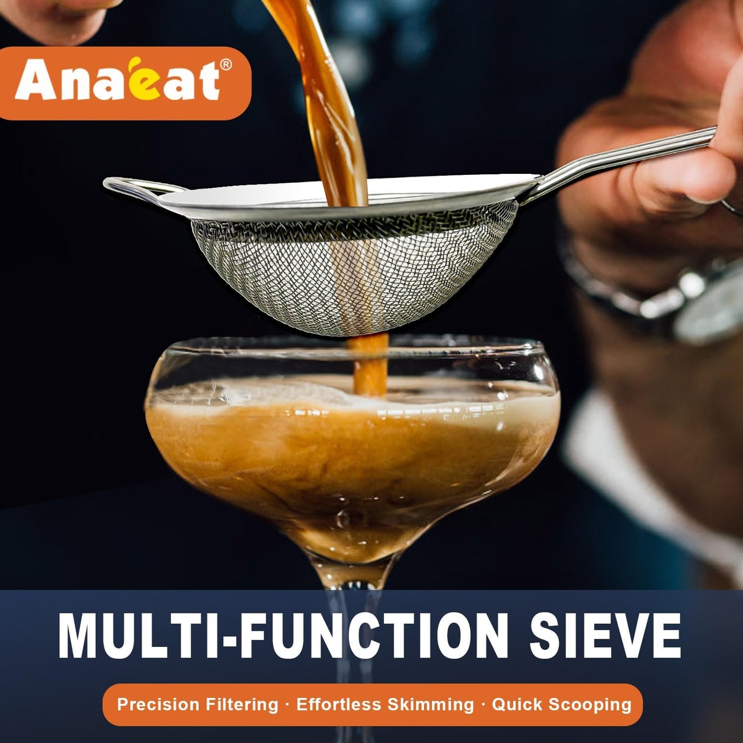 Fine Mesh Strainers - Premium Stainless Steel Colander Sieve Sifters, with Durable Mesh and Sturdy Handle, Excellent for Sifting Dry Ingredients, Flour, Pastas, Rice, Tea (2.8"+4.73"+7.09")