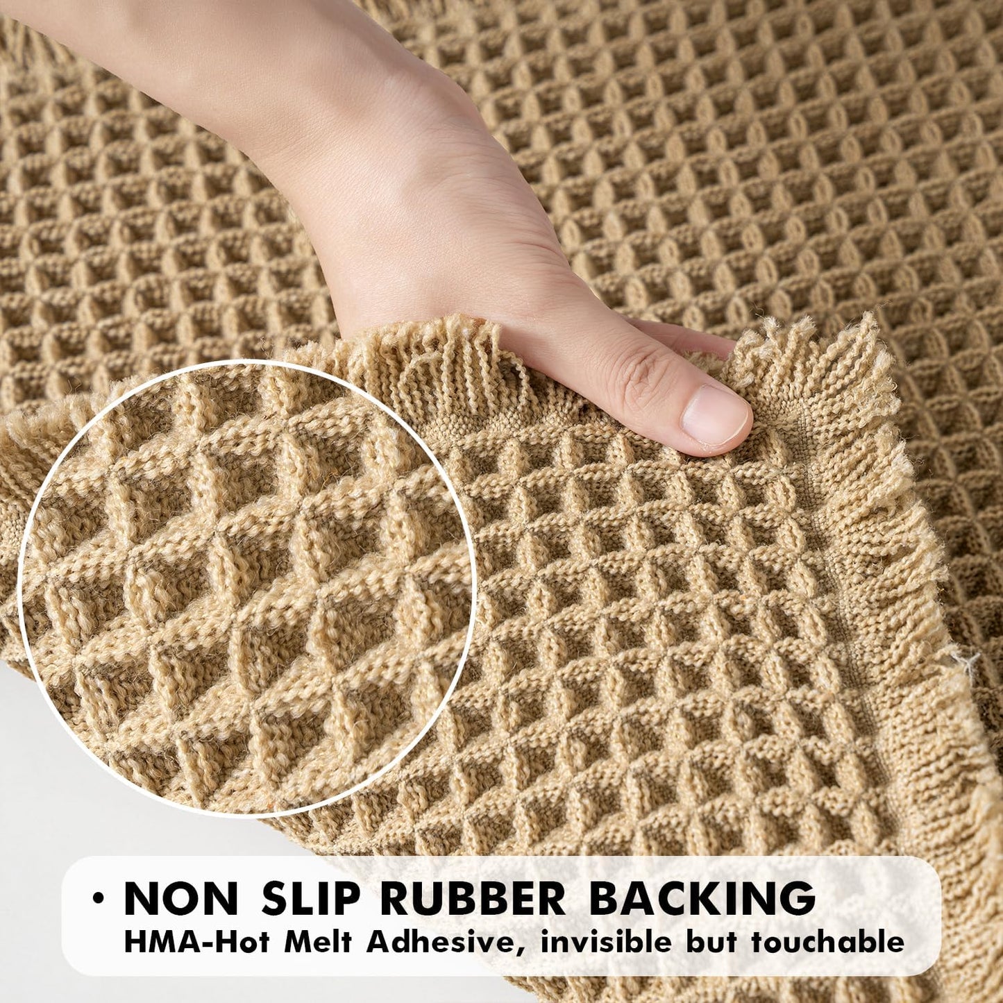 Set of 2 Non-Slip Waffle Bath Rugs, Washable and Super Absorbent Mats with Ultra Soft Rubber Backing, Brown, 18x30 Inches