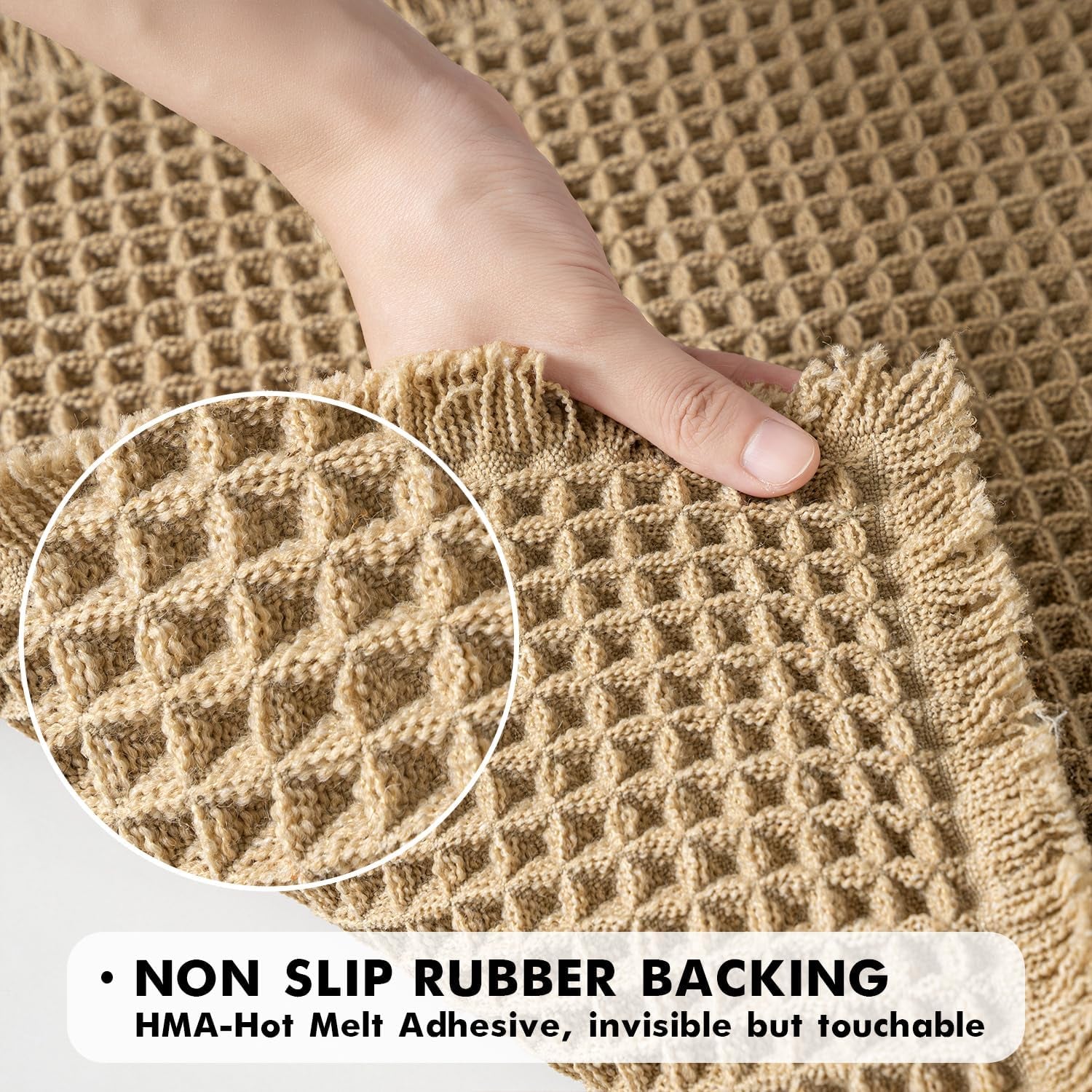 Set of 2 Non-Slip Waffle Bath Rugs, Washable and Super Absorbent Mats with Ultra Soft Rubber Backing, Brown, 18x30 Inches