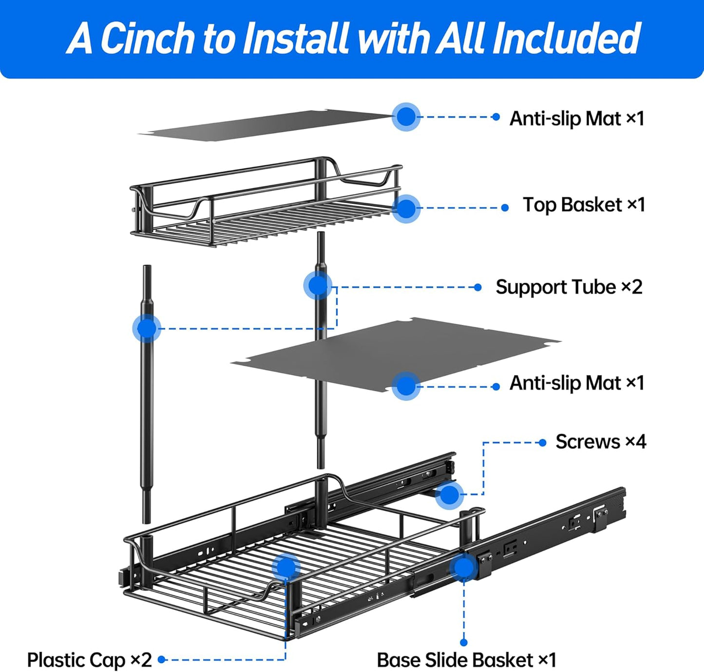 under Sink Organizer, Pull Out Cabinet Organizer with Upgraded Slides, Slide Out Sink Shelf Cabinet Storage Shelves, Storages for Kitchen Bathroom